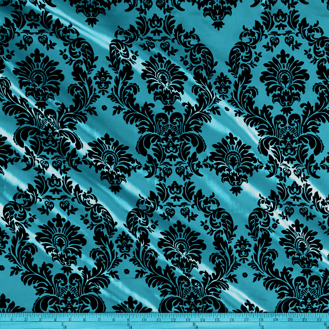 Flocked Damask Taffeta Fabric - Sold By The Yard.