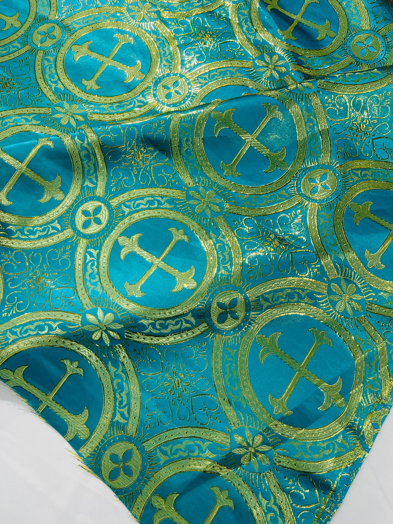 Metallic Cross Brocade Jacquard Satin/Religious Brocade/58 Inches Wide/Liturgical Fabric/Church/Vestment