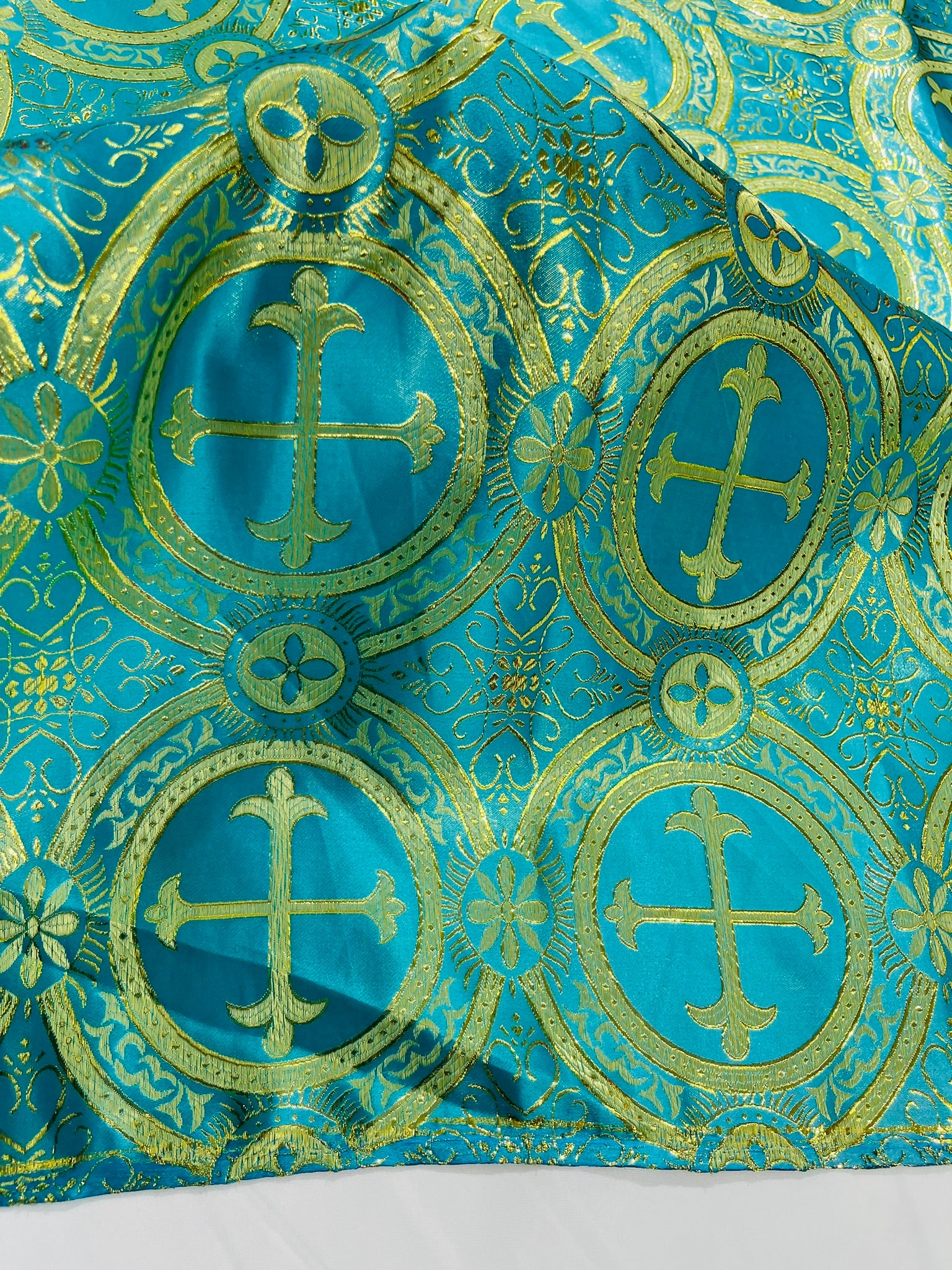 Metallic Cross Brocade Jacquard Satin/Religious Brocade/58 Inches Wide/Liturgical Fabric/Church/Vestment
