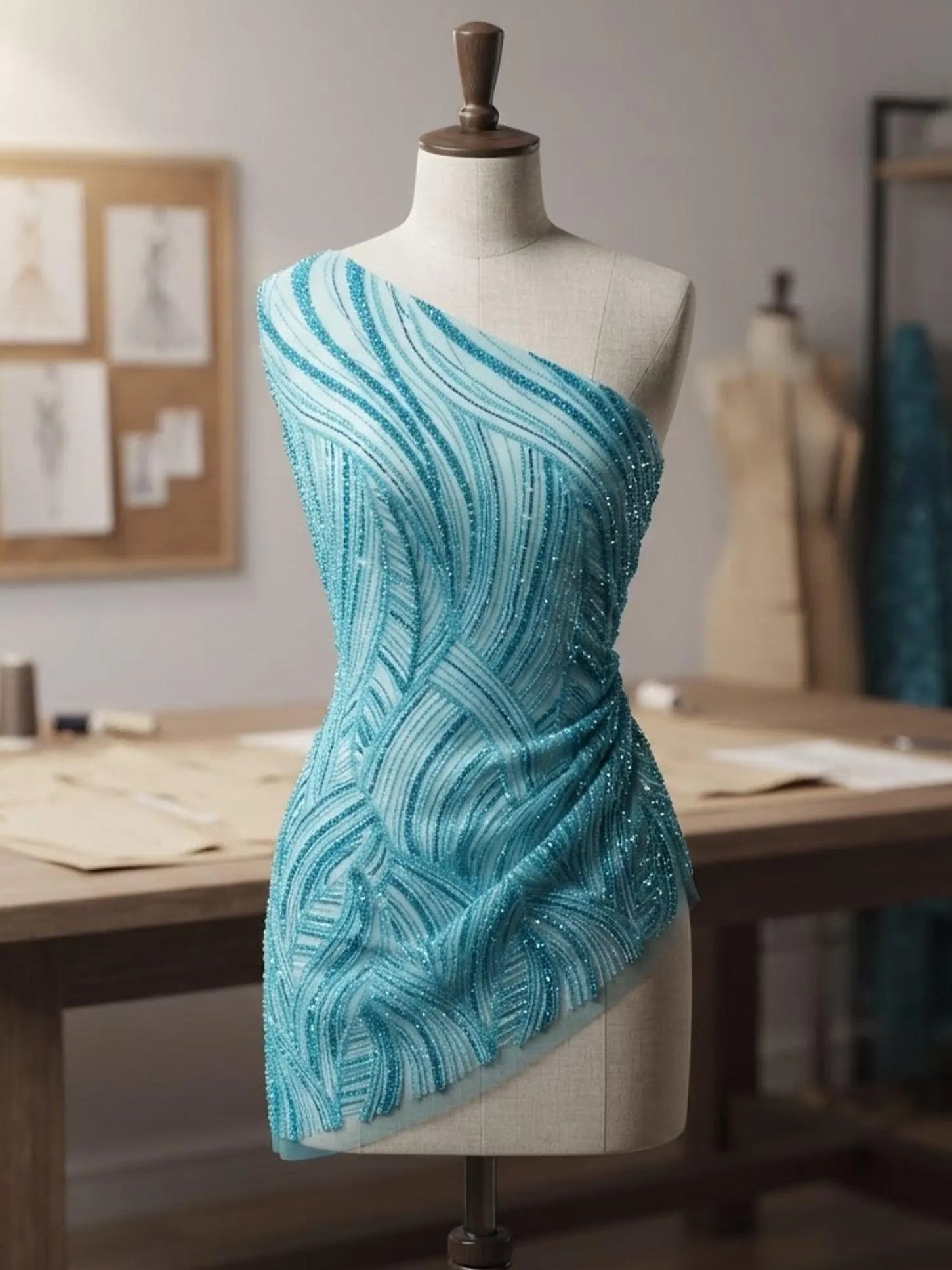 Luxury Feather Damask Beaded Lace Fabric| Prom| Wedding| By The Yard.
