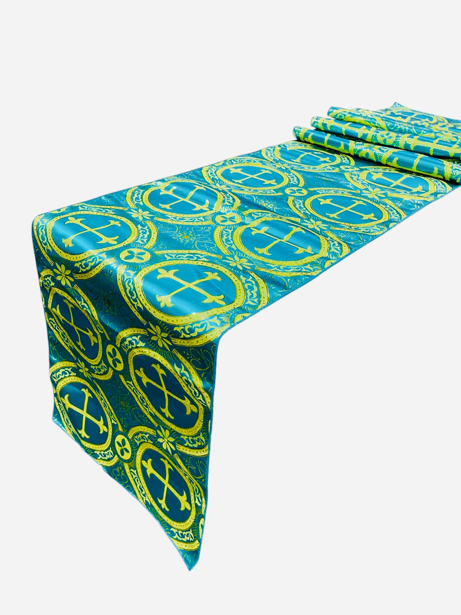 Religious Brocade Runner Tablecloth | Liturgical Fabric | Runner Ecclesiastical Jacquard | Church | Vestment-Cross Brocade.