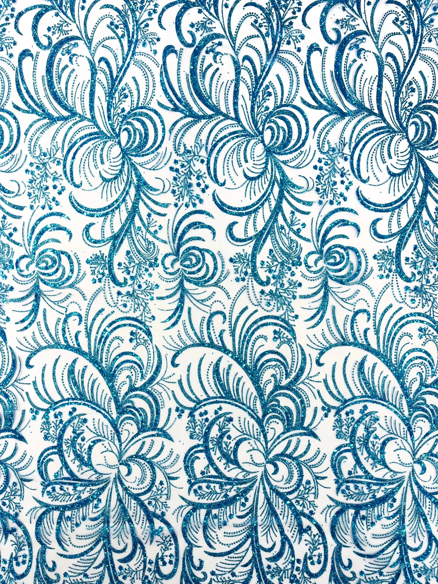 Palm Glitter Vine Design On A Mesh Lace Fabric 58"' Wide Prom.