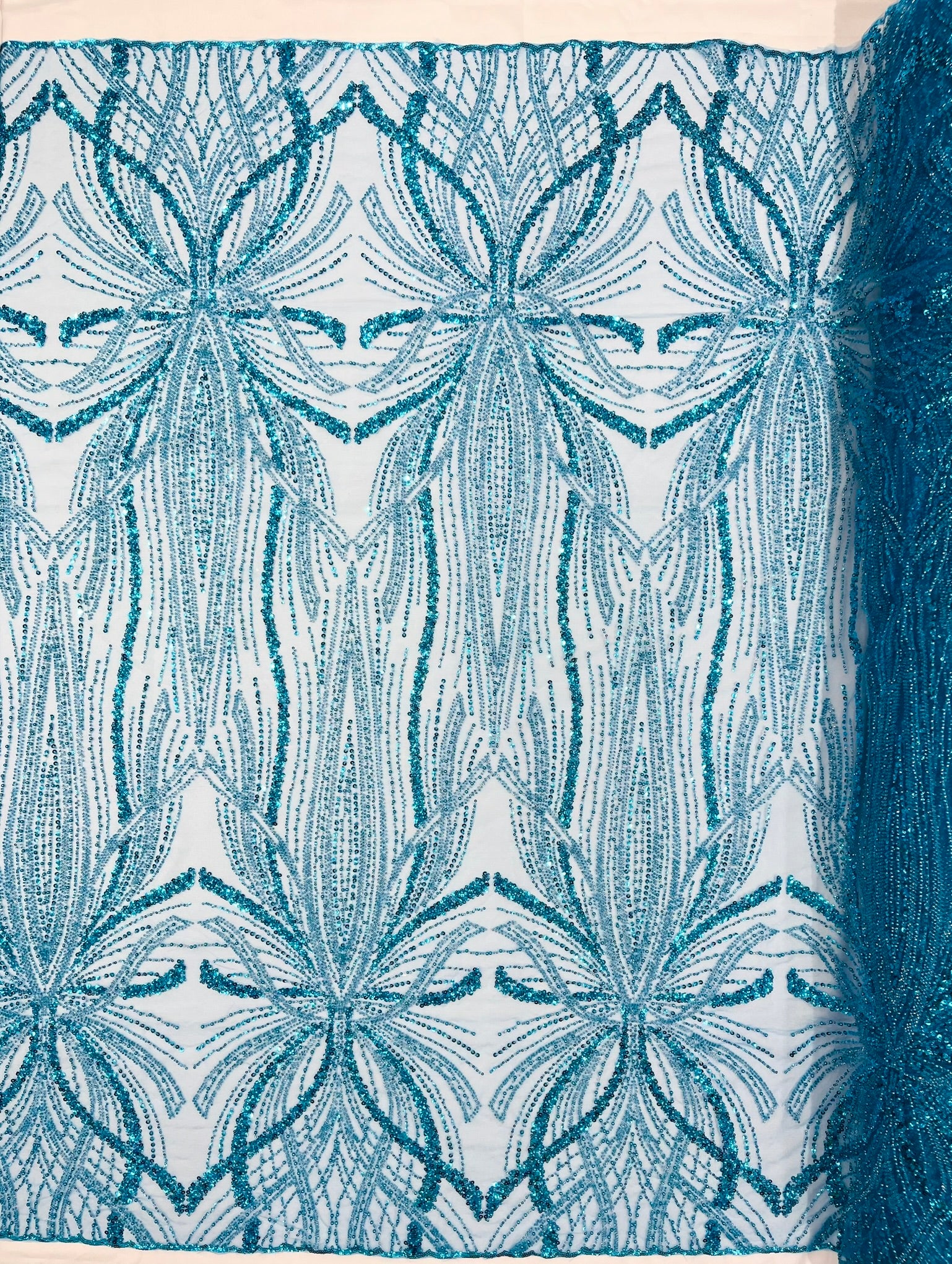 Palm Beaded Lace Fabric, Heavy Embroidered Design on 58" Mesh for Dresses
