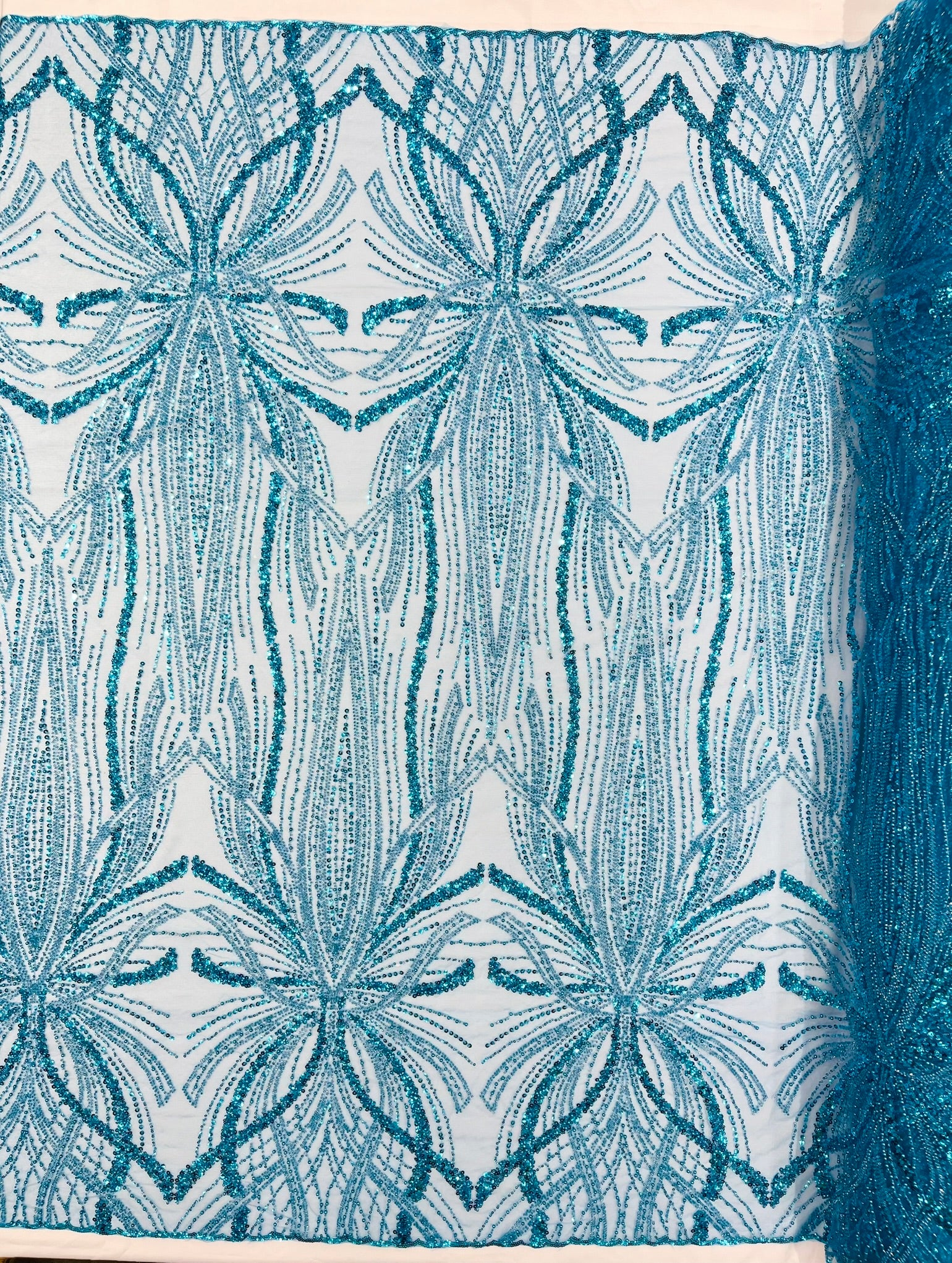Palm Beaded Lace Fabric, Heavy Embroidered Design on 58" Mesh for Dresses