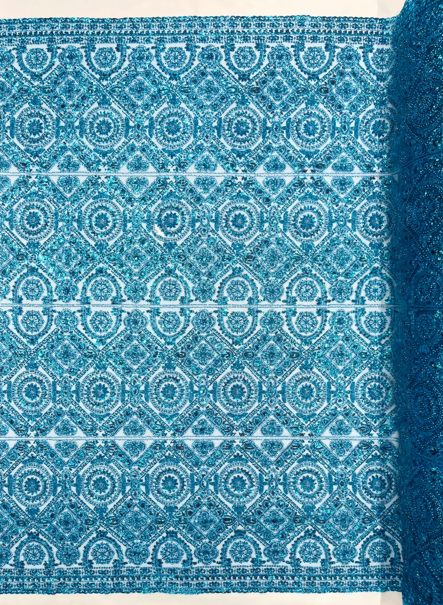 Geometric Beaded Lace Fabric, Heavy Embroidered Design on 58" Mesh for Dresses