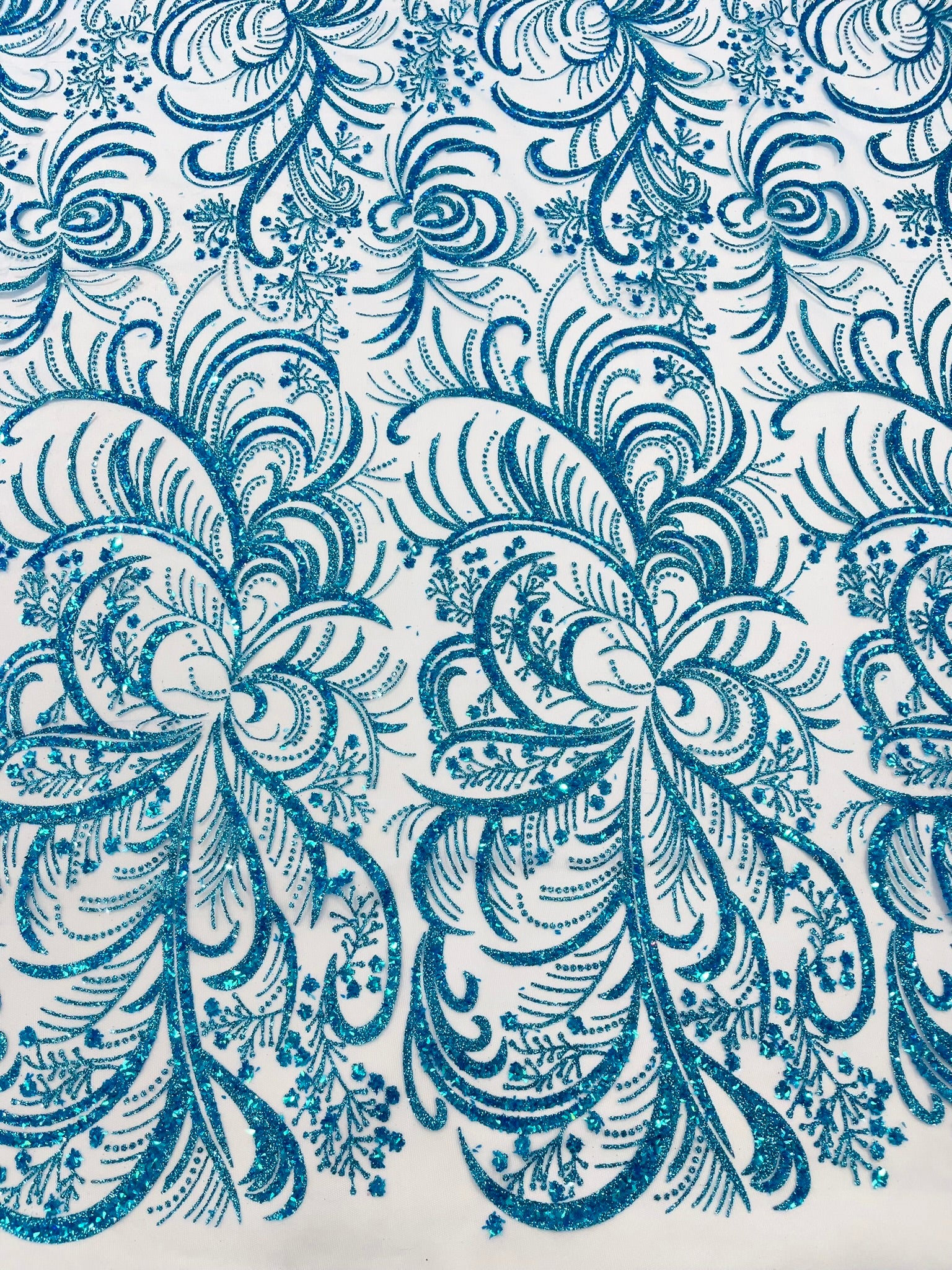 Palm Glitter Vine Design On A Mesh Lace Fabric 58"' Wide Prom.
