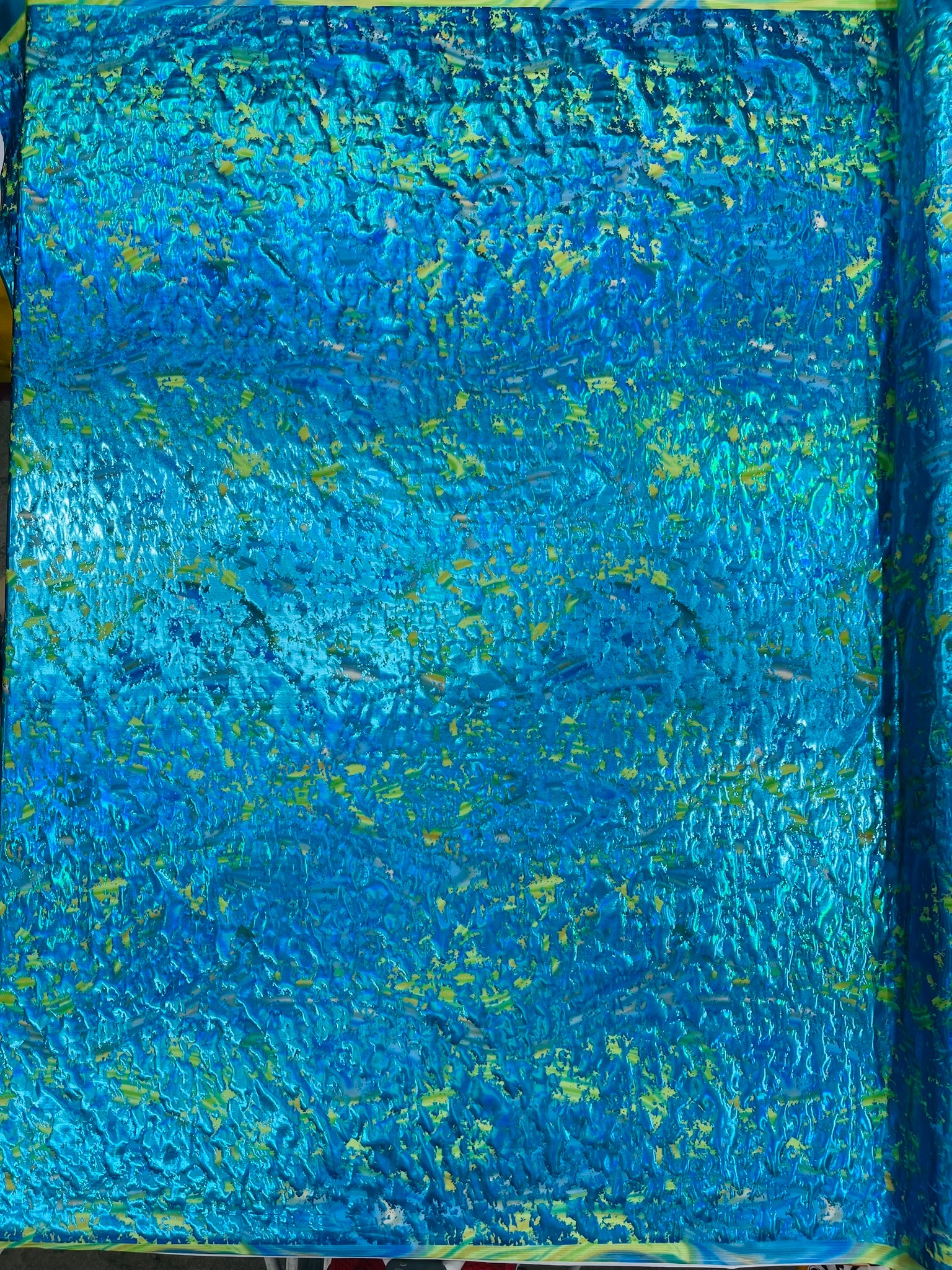 Splatter Foil Paint Metallic Print on a 4-way Stretch Tie Dye Nylon Spandex Tricot/Milliskin -Sold by the yard.