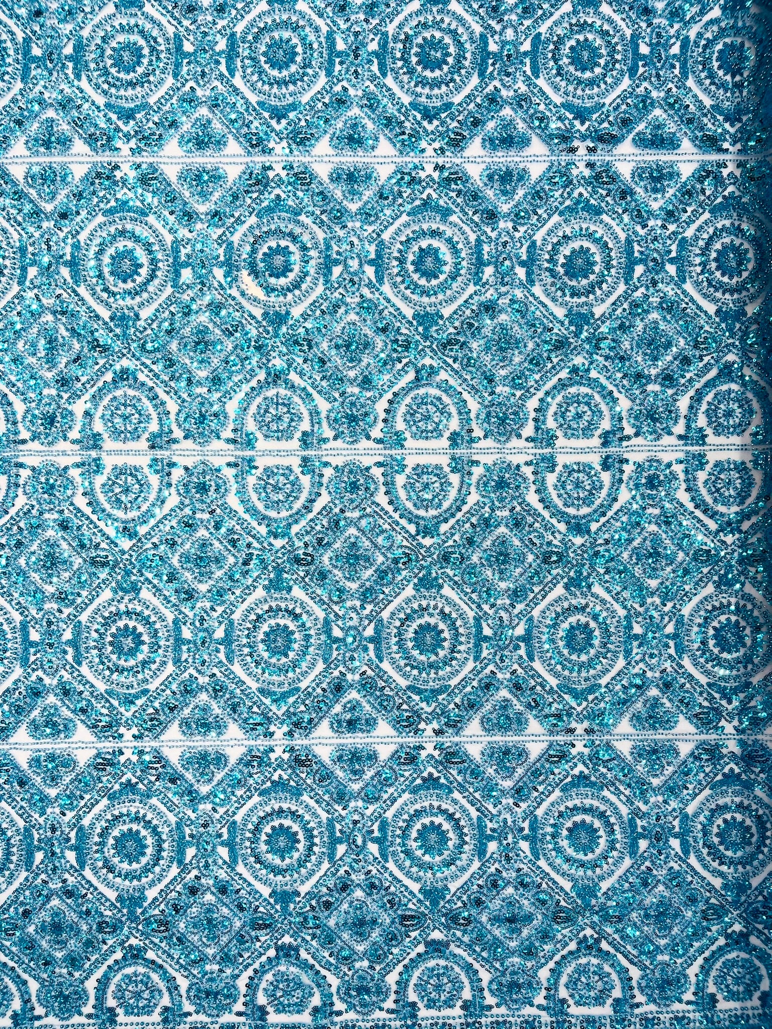Geometric Beaded Lace Fabric, Heavy Embroidered Design on 58" Mesh for Dresses