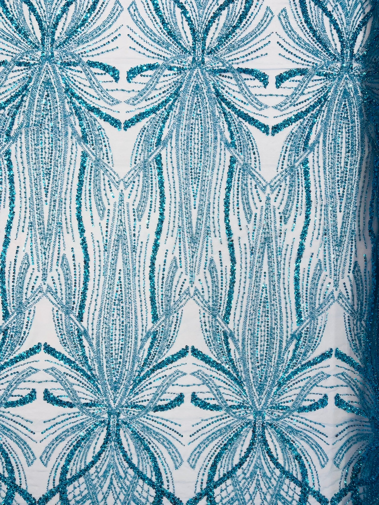 Palm Beaded Lace Fabric, Heavy Embroidered Design on 58" Mesh for Dresses