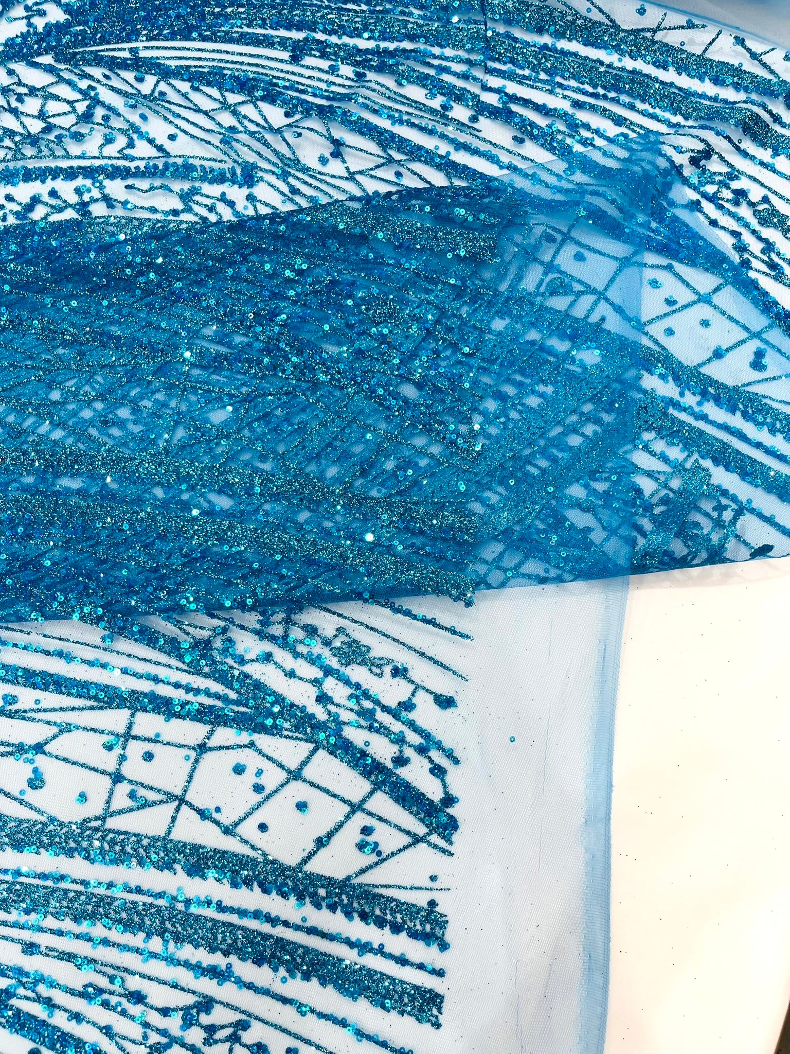 Geometric Fashion Glitter Design On A Mesh Lace Fabric| 58" Wide| Prom Dresses.