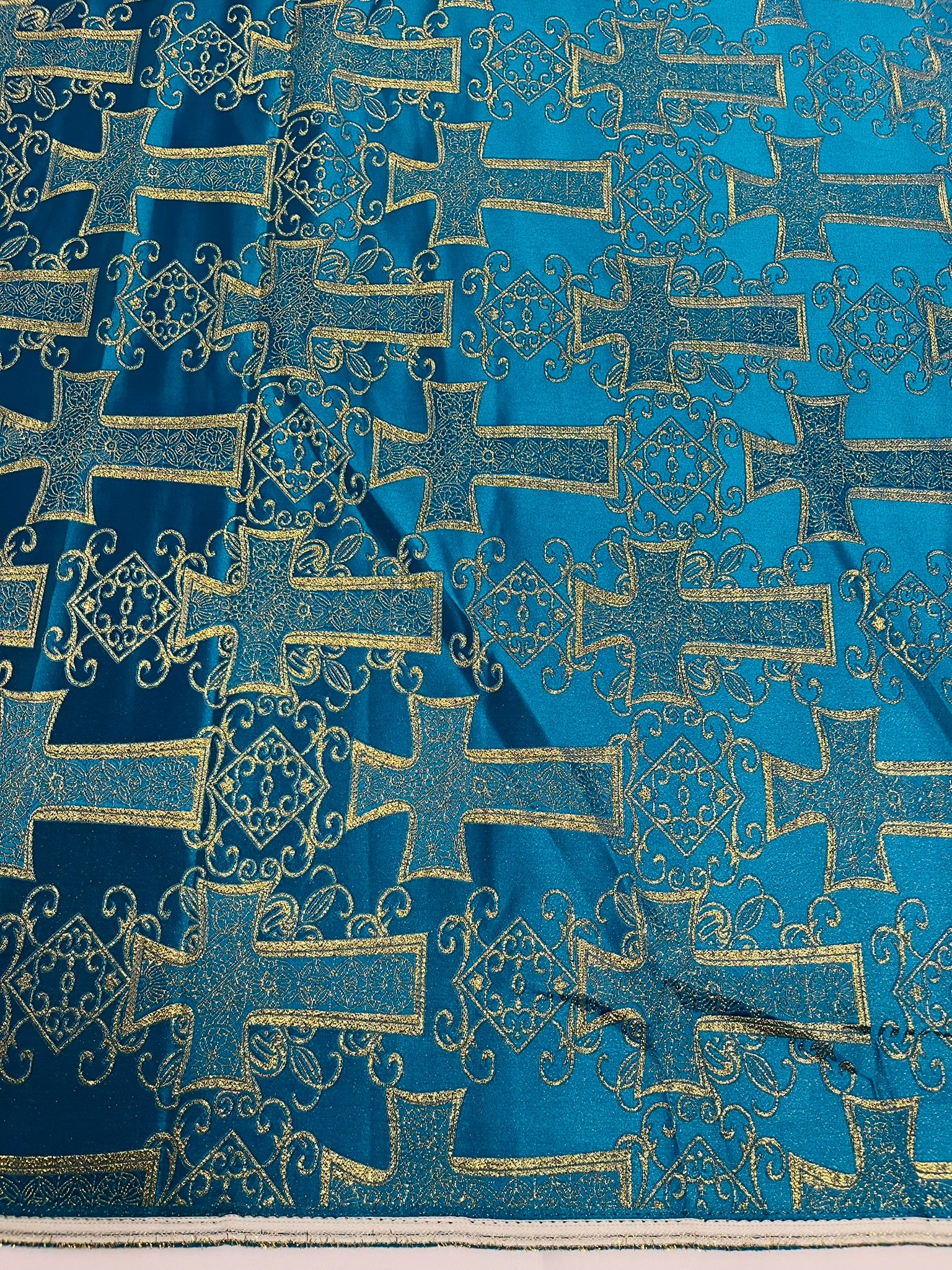 METALLIC BIG CROSS JACQUARD SATIN FABRIC (by the yard)