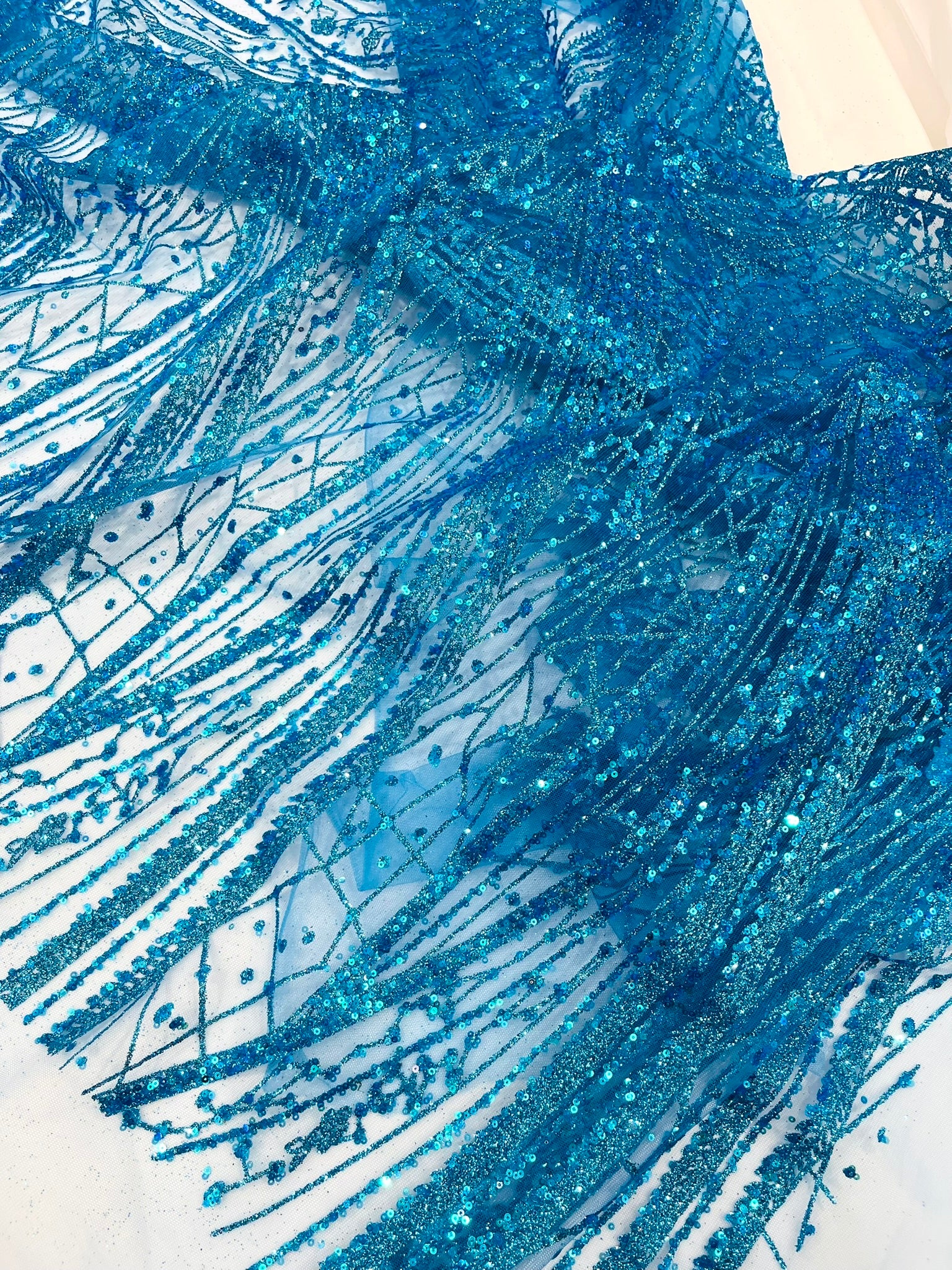 Geometric Fashion Glitter Design On A Mesh Lace Fabric| 58" Wide| Prom Dresses.