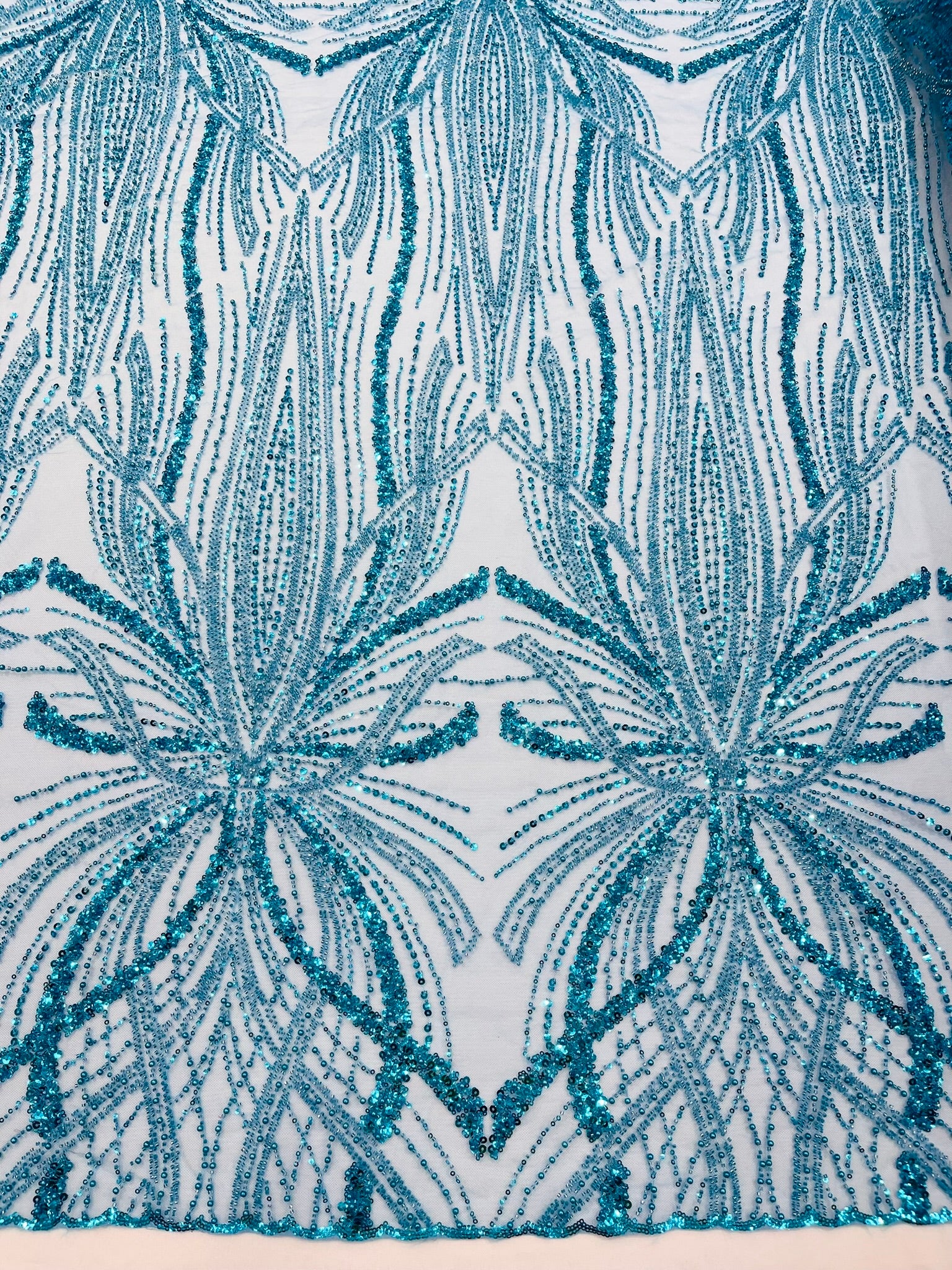 Palm Beaded Lace Fabric, Heavy Embroidered Design on 58" Mesh for Dresses