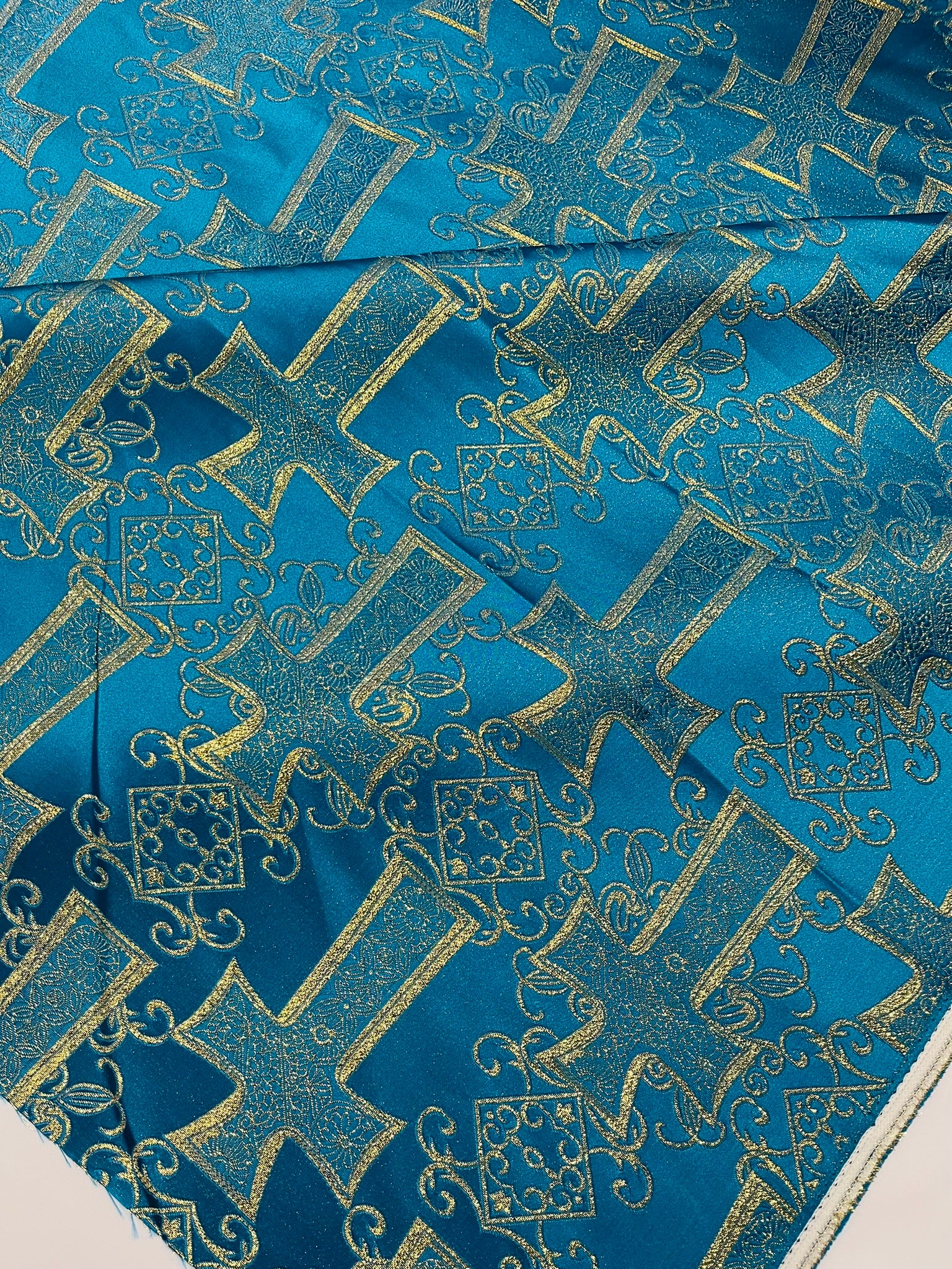 METALLIC BIG CROSS JACQUARD SATIN FABRIC (by the yard)