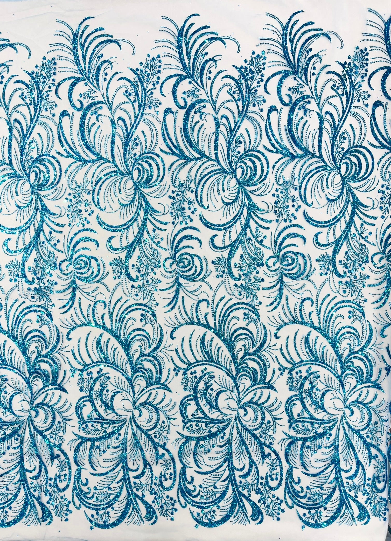 Palm Glitter Vine Design On A Mesh Lace Fabric 58"' Wide Prom.