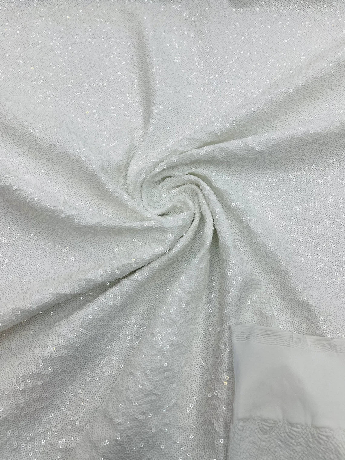 Mini Glitz Sequins on Milliskin - White - 4 Way Stretch Milliskin Stretch Spandex Fabric by Yard