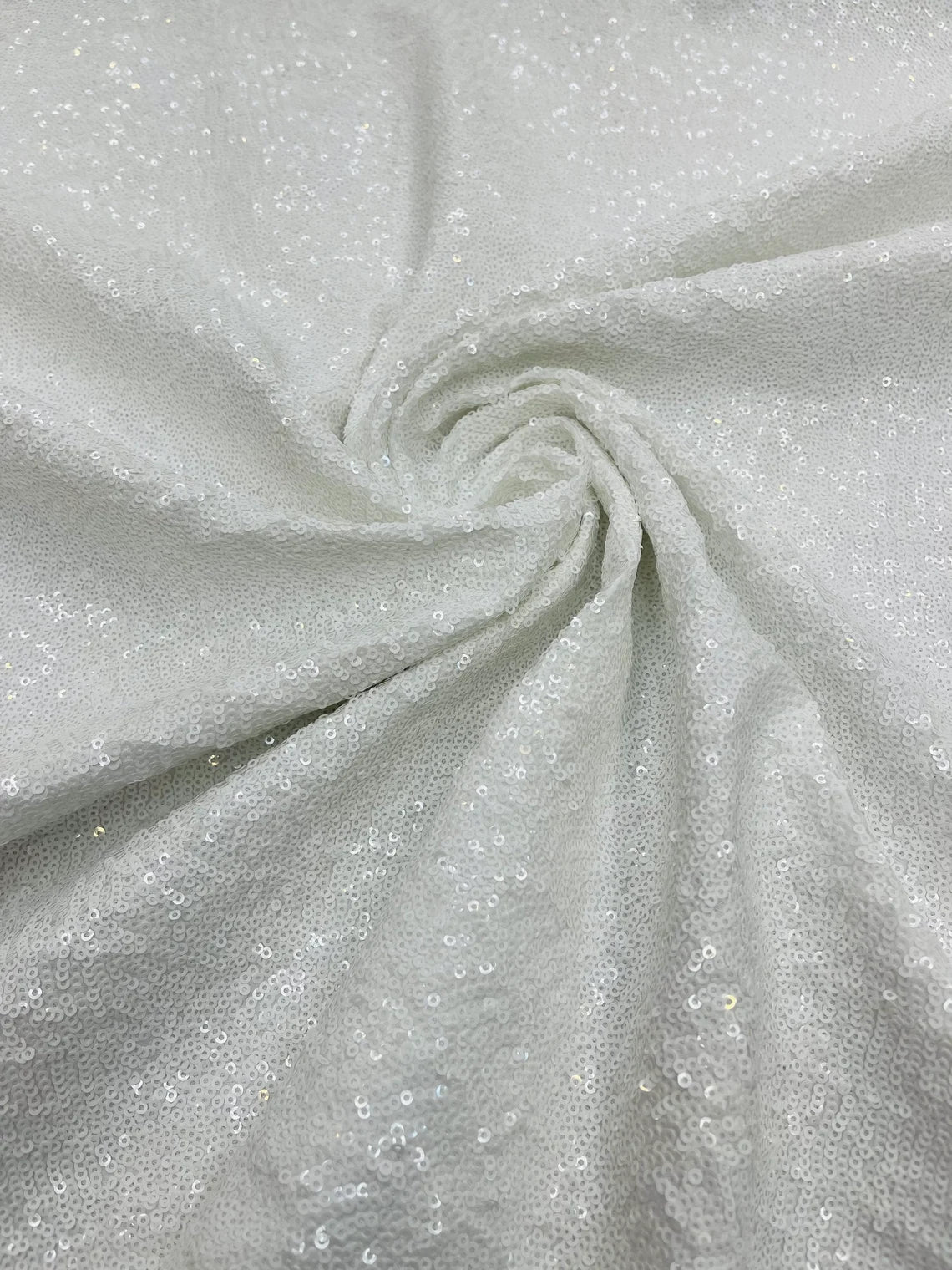 Mini Glitz Sequins on Milliskin - White - 4 Way Stretch Milliskin Stretch Spandex Fabric by Yard