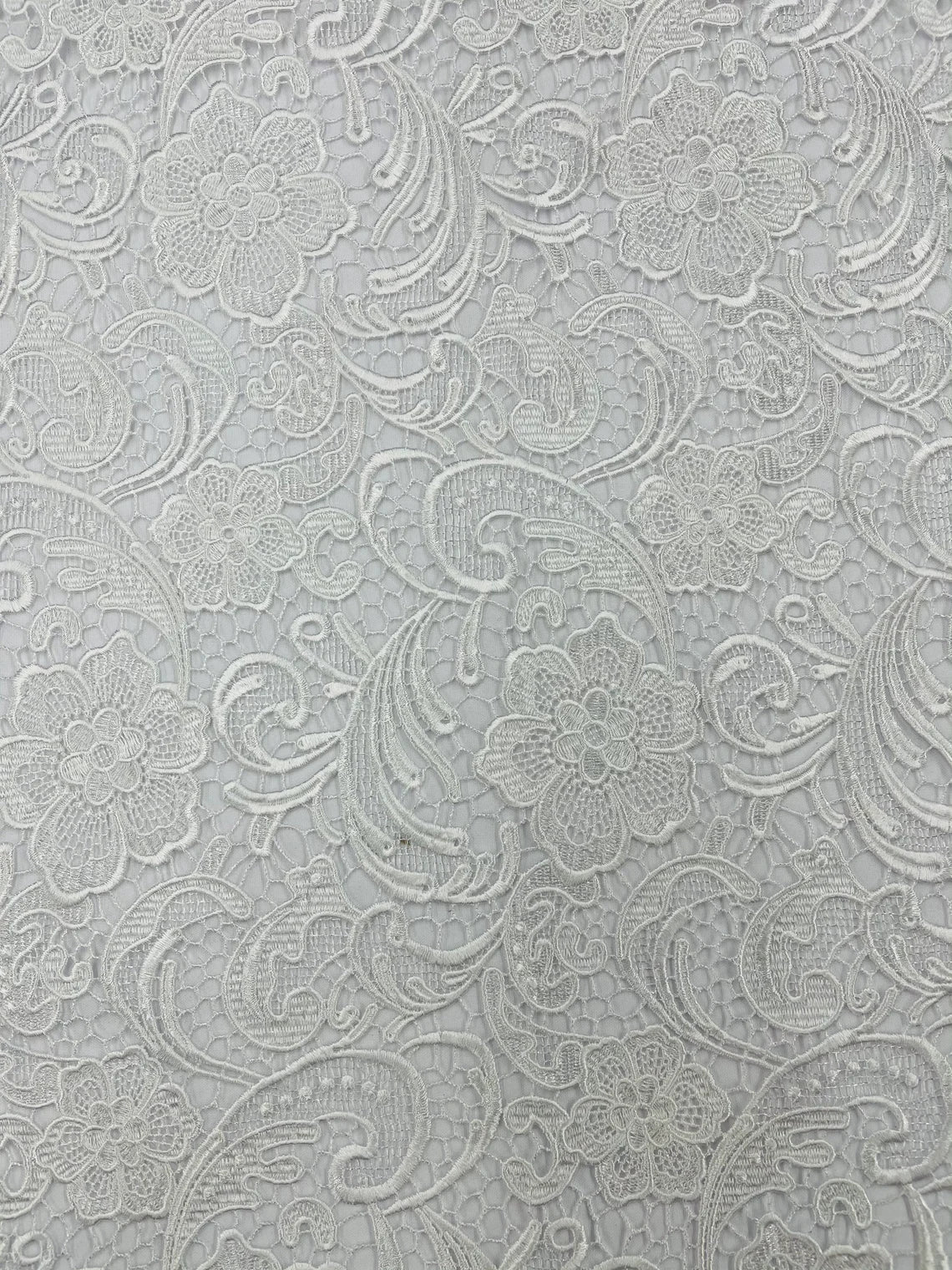 Floral Design Guipure Fabric - White - Floral Lace Guipure Wedding Bridal Dress Fabrics by the Yard