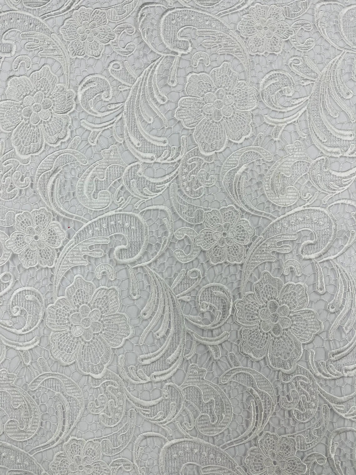 Floral Design Guipure Fabric - White - Floral Lace Guipure Wedding Bridal Dress Fabrics by the Yard