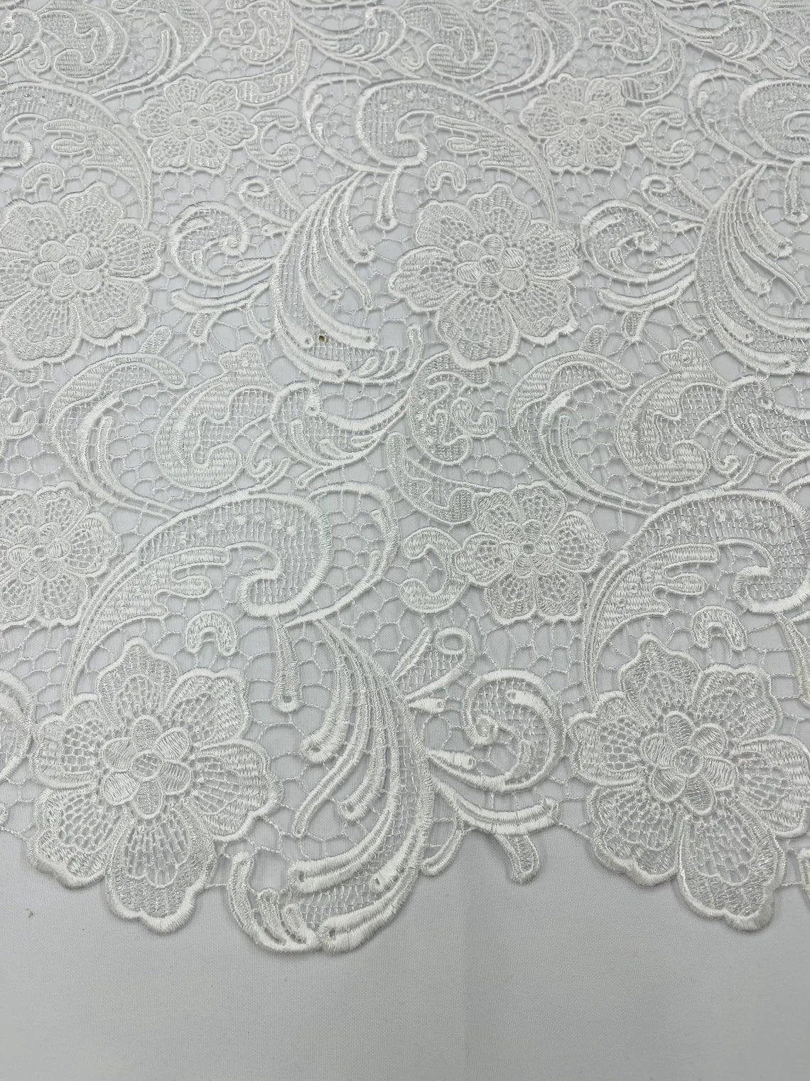 Floral Design Guipure Fabric - White - Floral Lace Guipure Wedding Bridal Dress Fabrics by the Yard