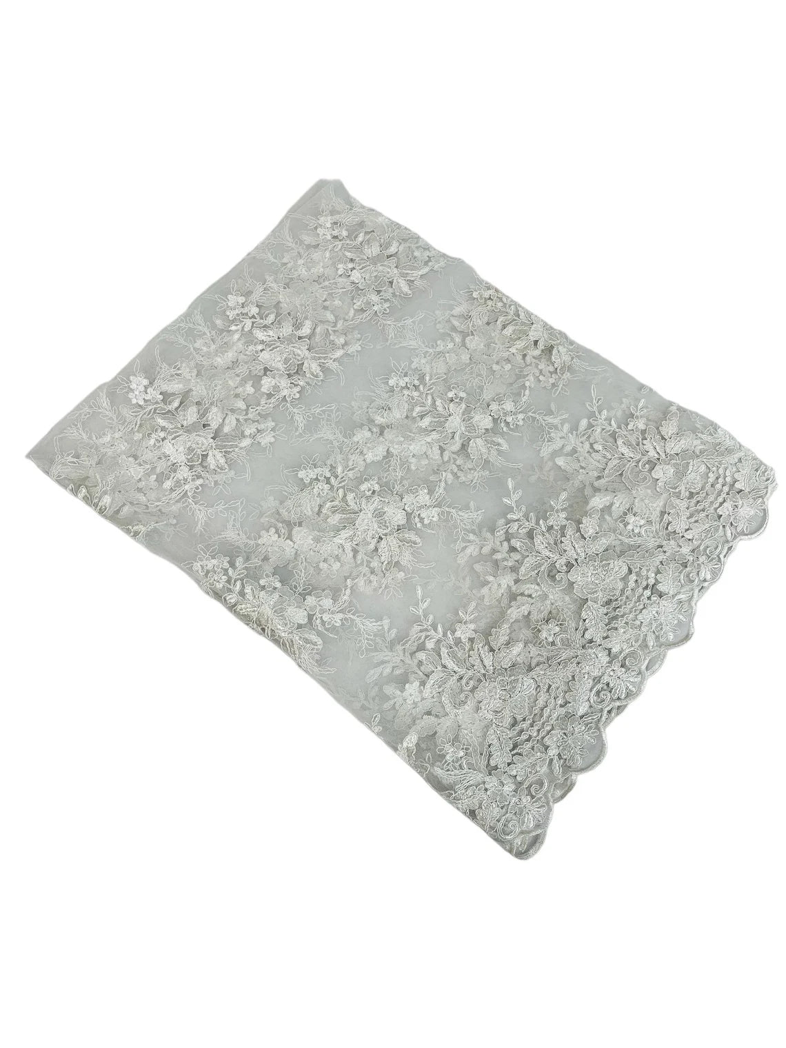 Flower Lace Sequins Fabric - White - Floral Pattern Sequins Embroidered Fabric By Yard