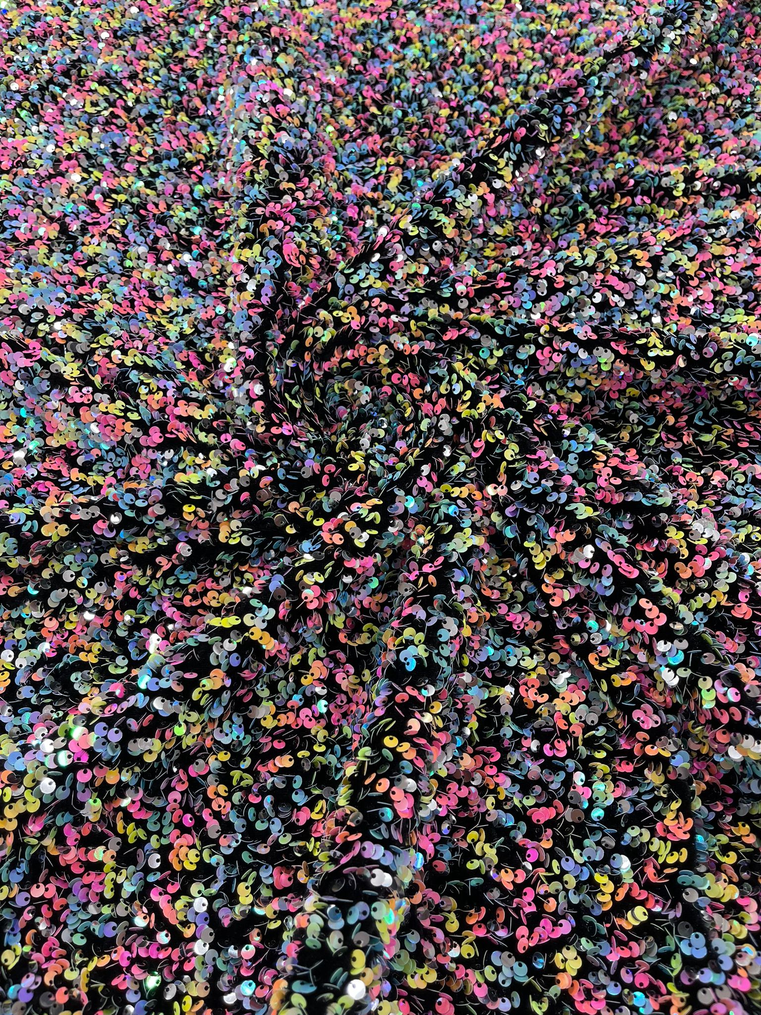 Multi color Confetti all over shiny sequins stretch velvet , sold by the yard.