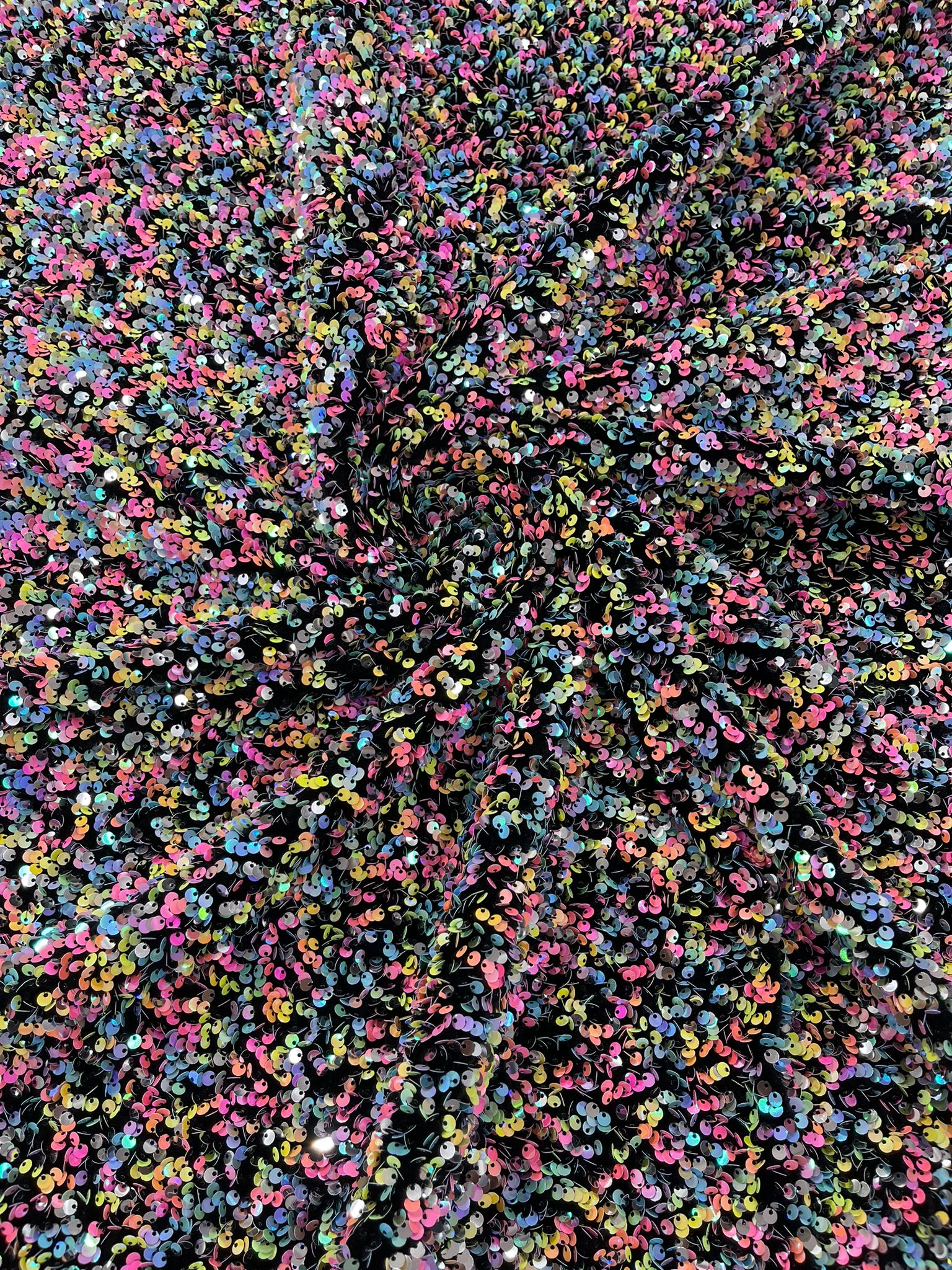 Multi color Confetti all over shiny sequins stretch velvet , sold by the yard.