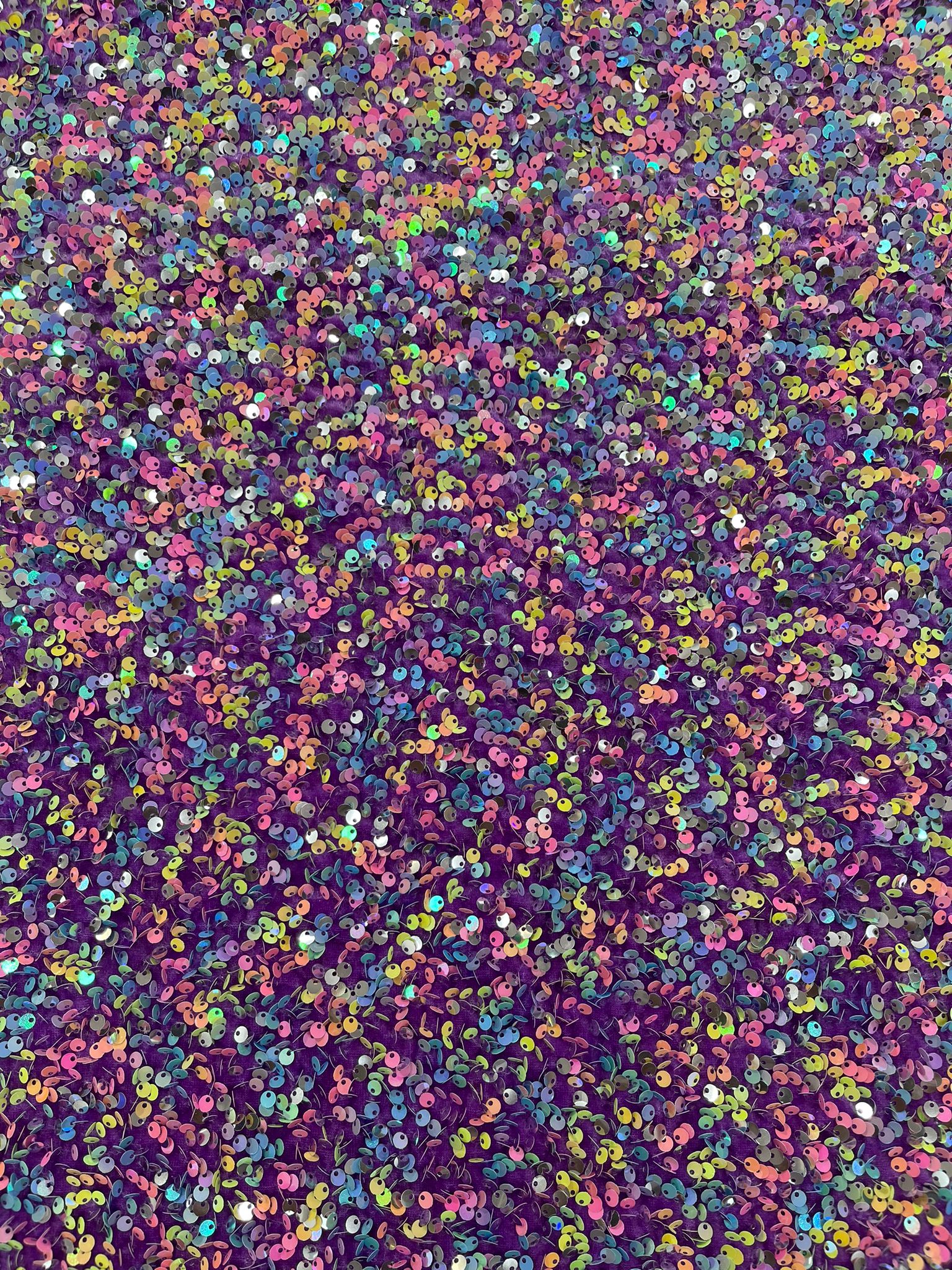 Multi color Confetti all over shiny sequins stretch velvet , sold by the yard.