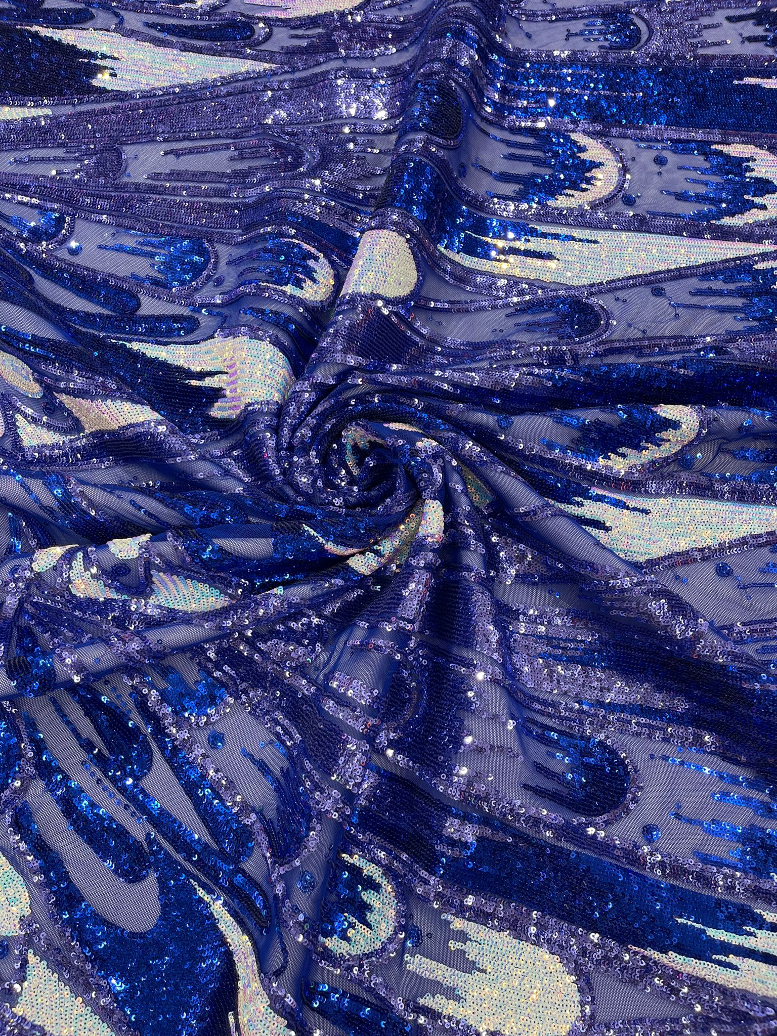 Iridescent Feather sequin design 4 way stretch mesh Fabric-prom-sold by the yard.