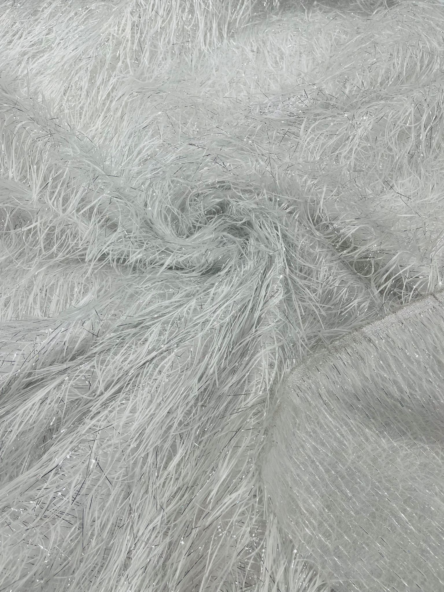 Eyelash Fringe Metallic Fabric - White/Silver - Hanging Fringe Metallic Decorative Crafts Dress Fabric By Yard