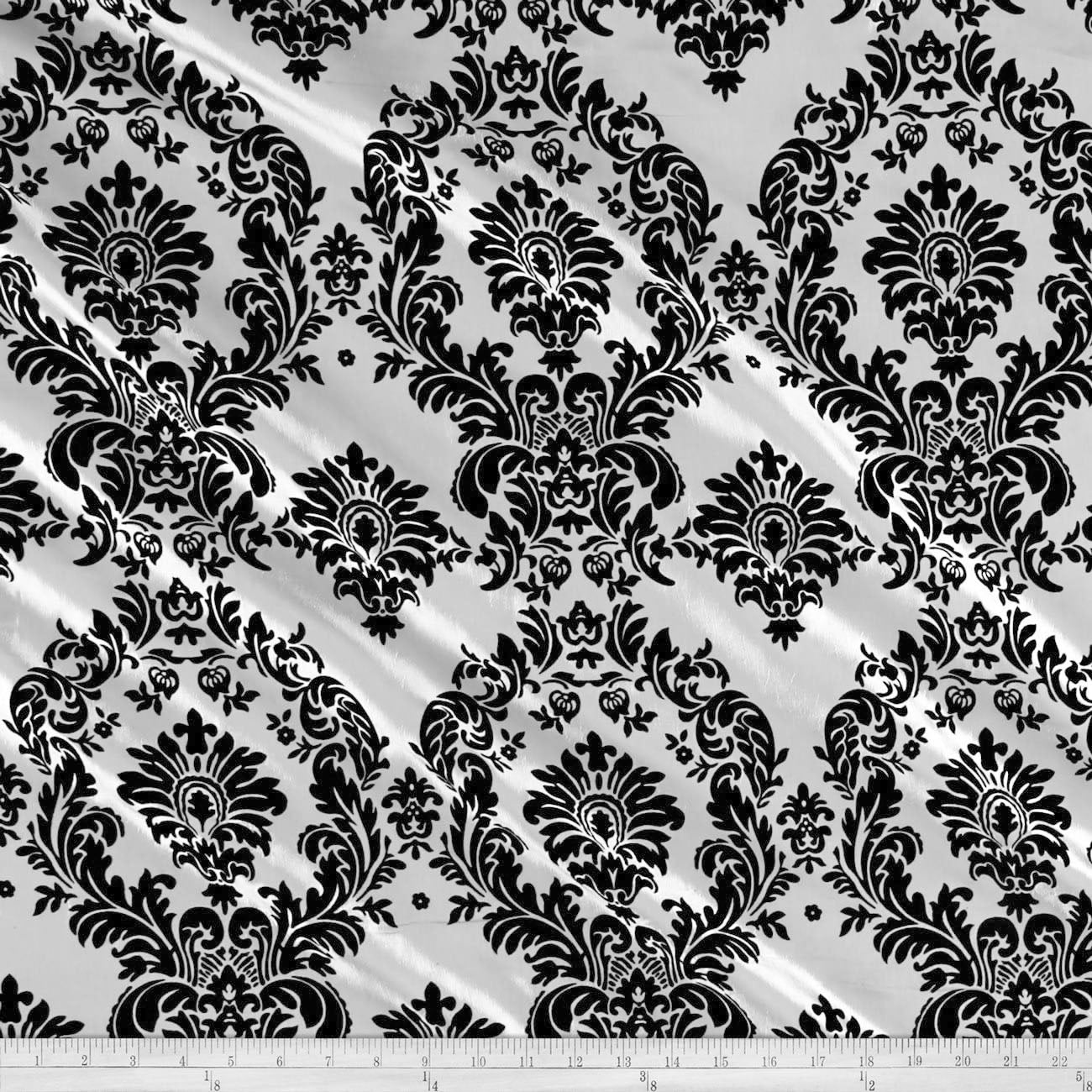 Flocked Damask Taffeta Fabric - Sold By The Yard.