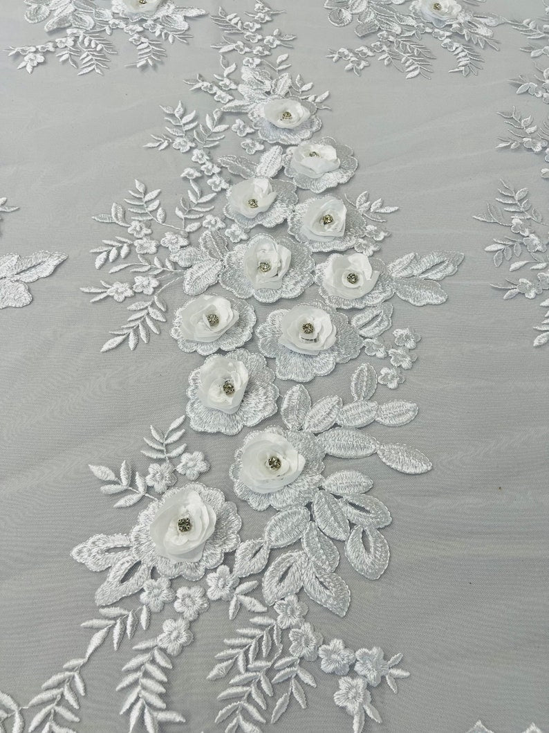 3D ROSE RHINESTONE LACE (by the yard)