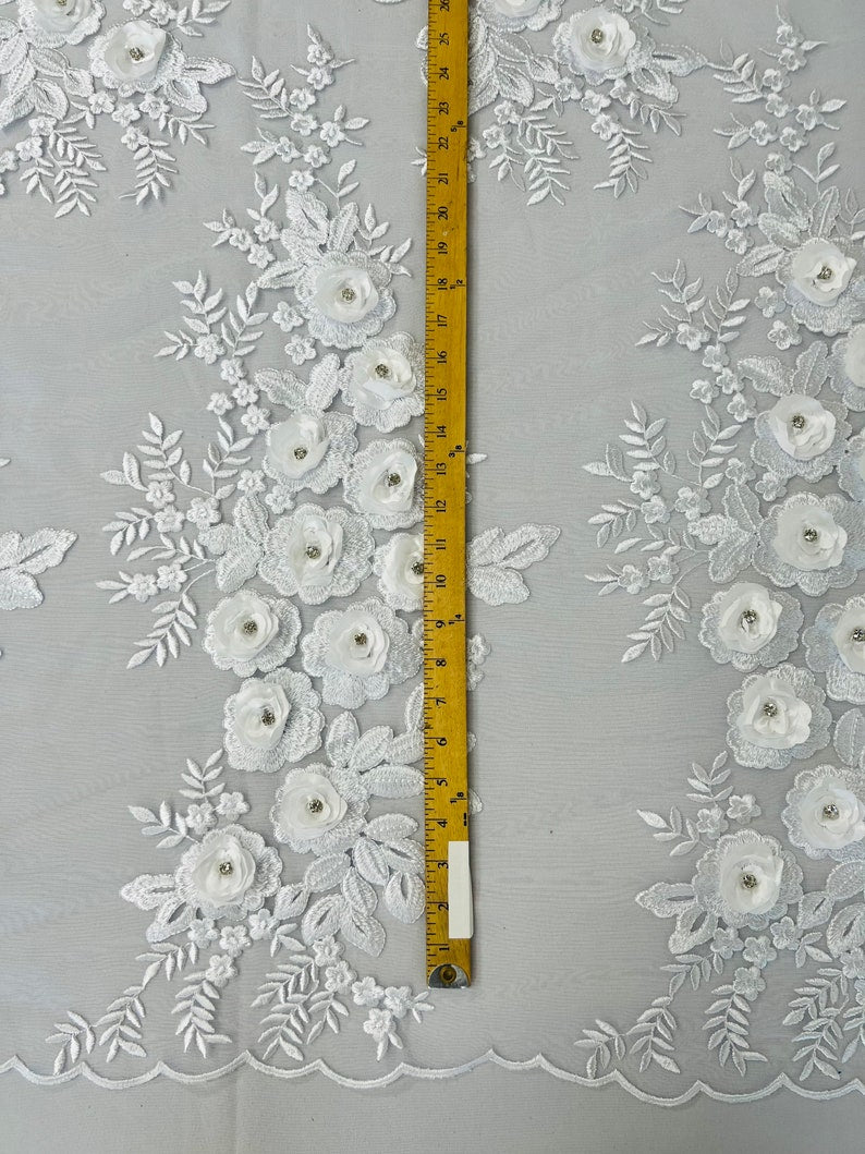 3D ROSE RHINESTONE LACE (by the yard)