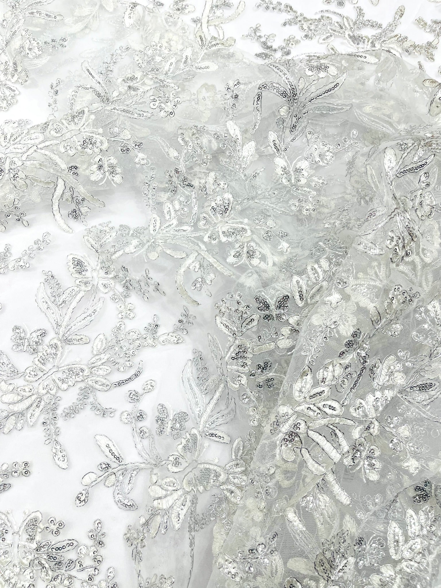 Corded Lace with Butterfly Embroidery and Sequin on Mesh 54" Wide | VIP Textile Inc.