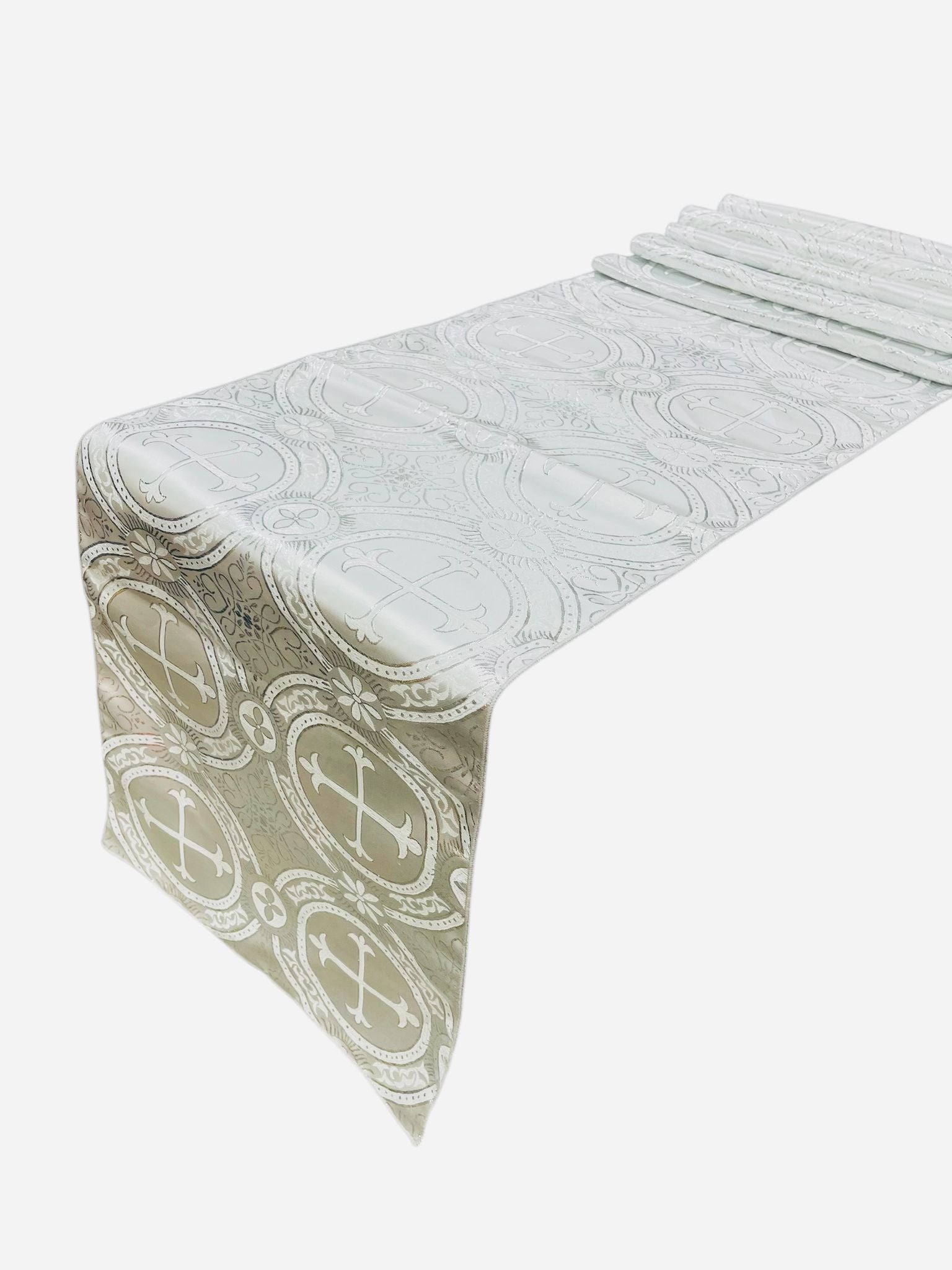 Religious Brocade Runner Tablecloth | Liturgical Fabric | Runner Ecclesiastical Jacquard | Church | Vestment-Cross Brocade.