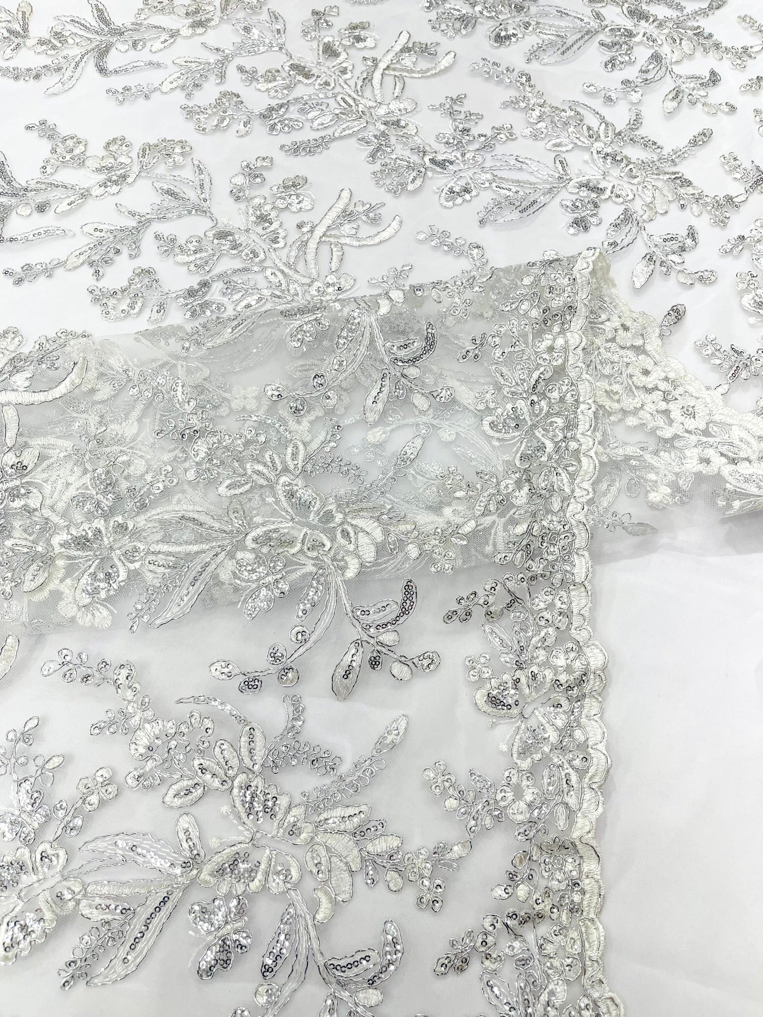 Corded Lace with Butterfly Embroidery and Sequin on Mesh 54" Wide | VIP Textile Inc.