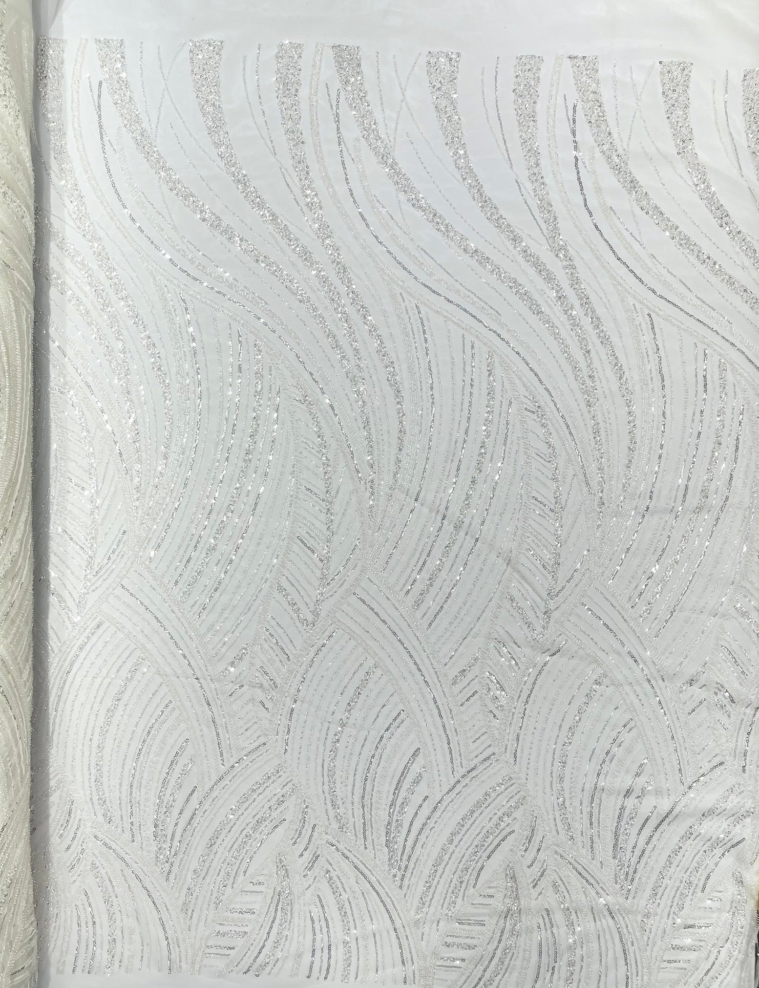 Luxury Feather Damask Beaded Lace Fabric| Prom| Wedding| By The Yard.