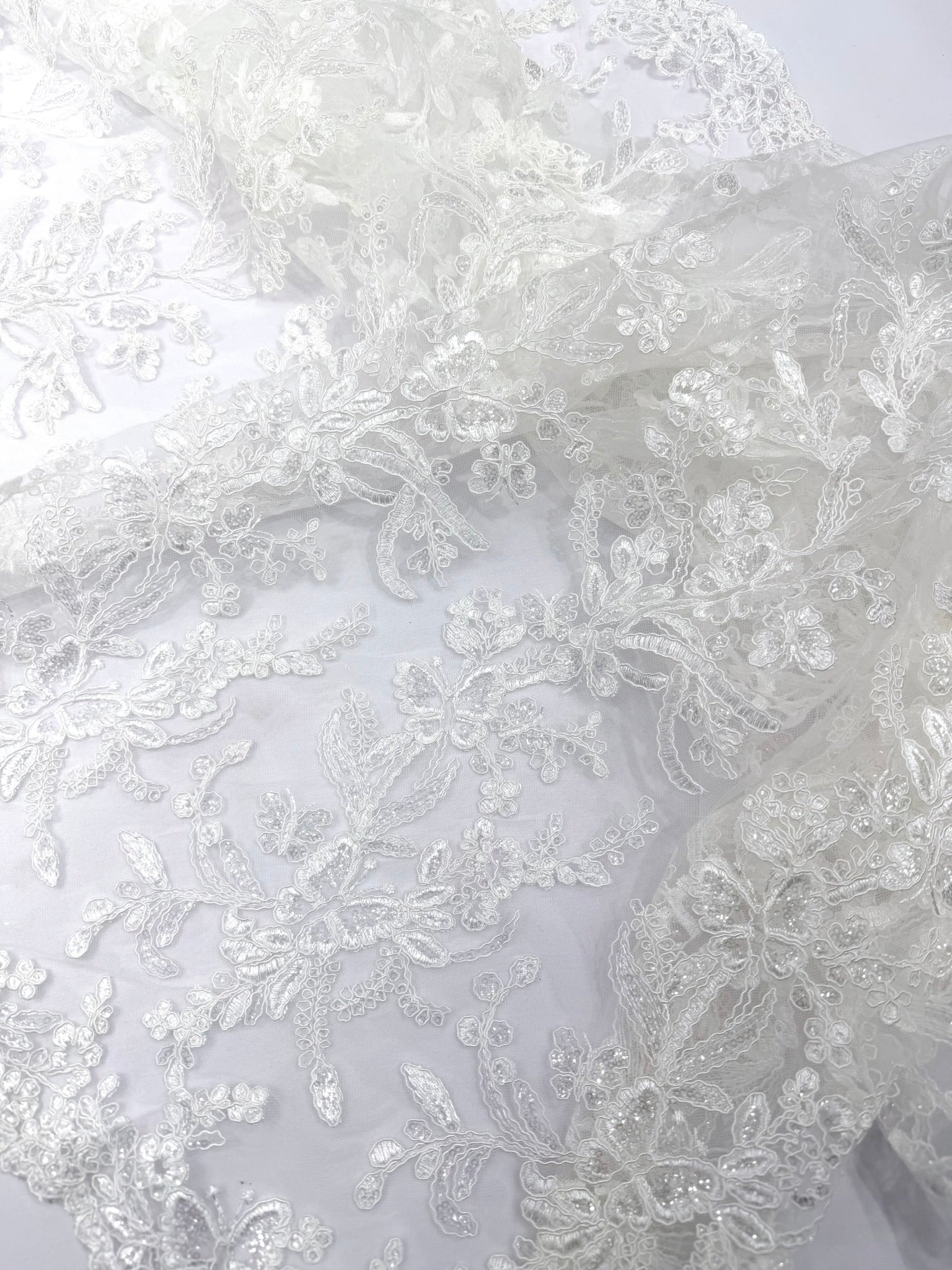 Corded Lace with Butterfly Embroidery and Sequin on Mesh 54" Wide | VIP Textile Inc.