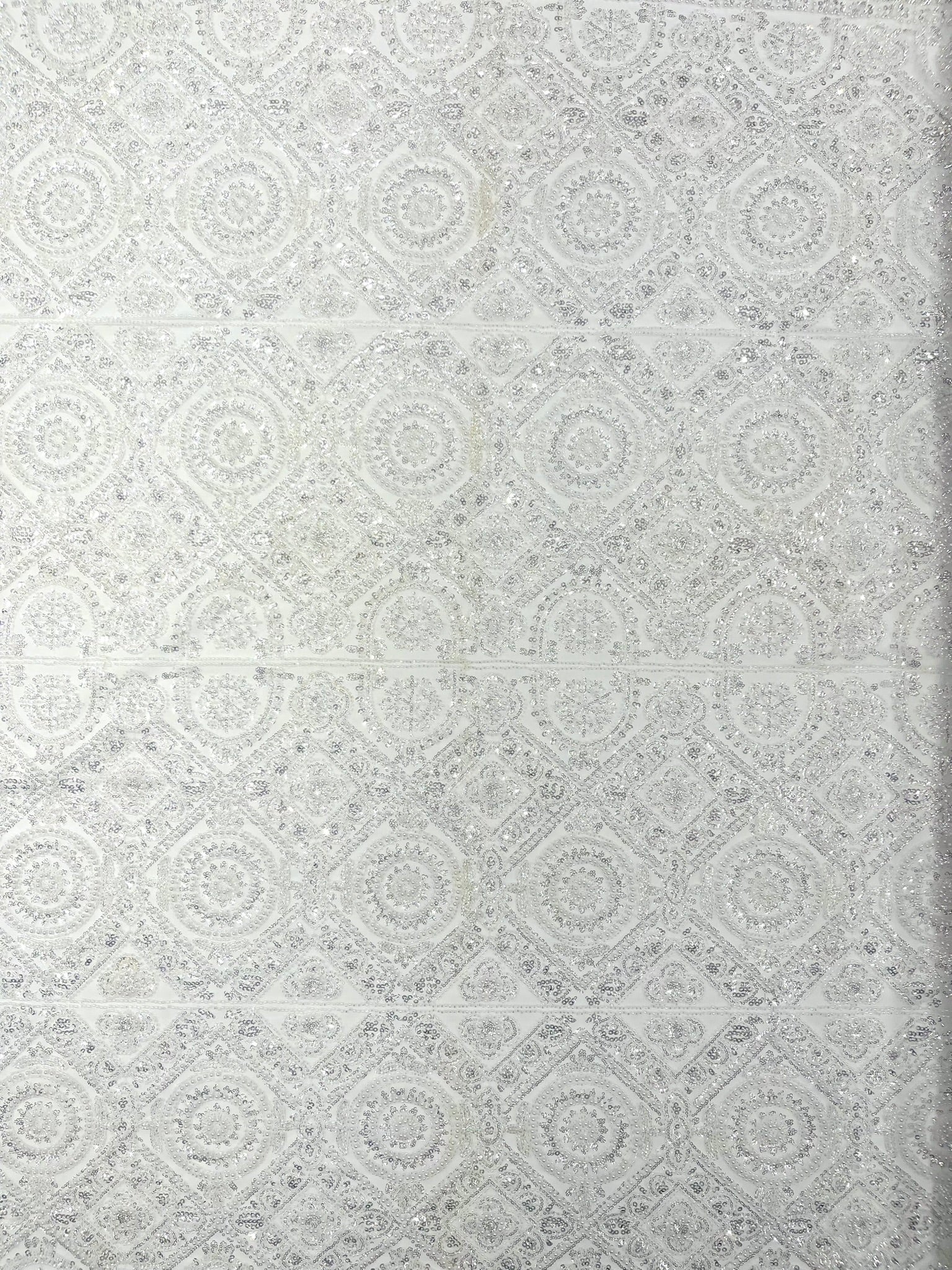 Geometric Beaded Lace Fabric, Heavy Embroidered Design on 58" Mesh for Dresses