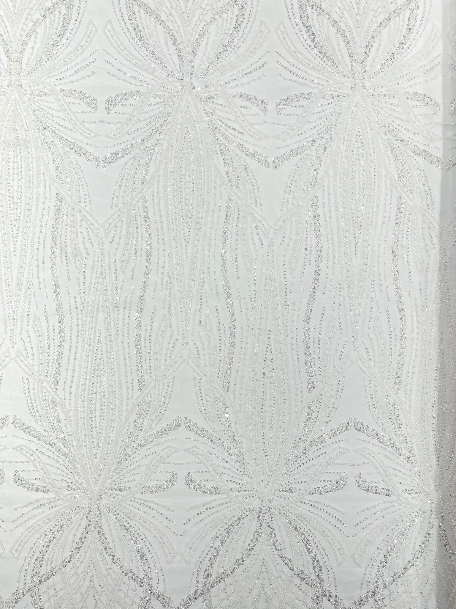 Palm Beaded Lace Fabric, Heavy Embroidered Design on 58" Mesh for Dresses