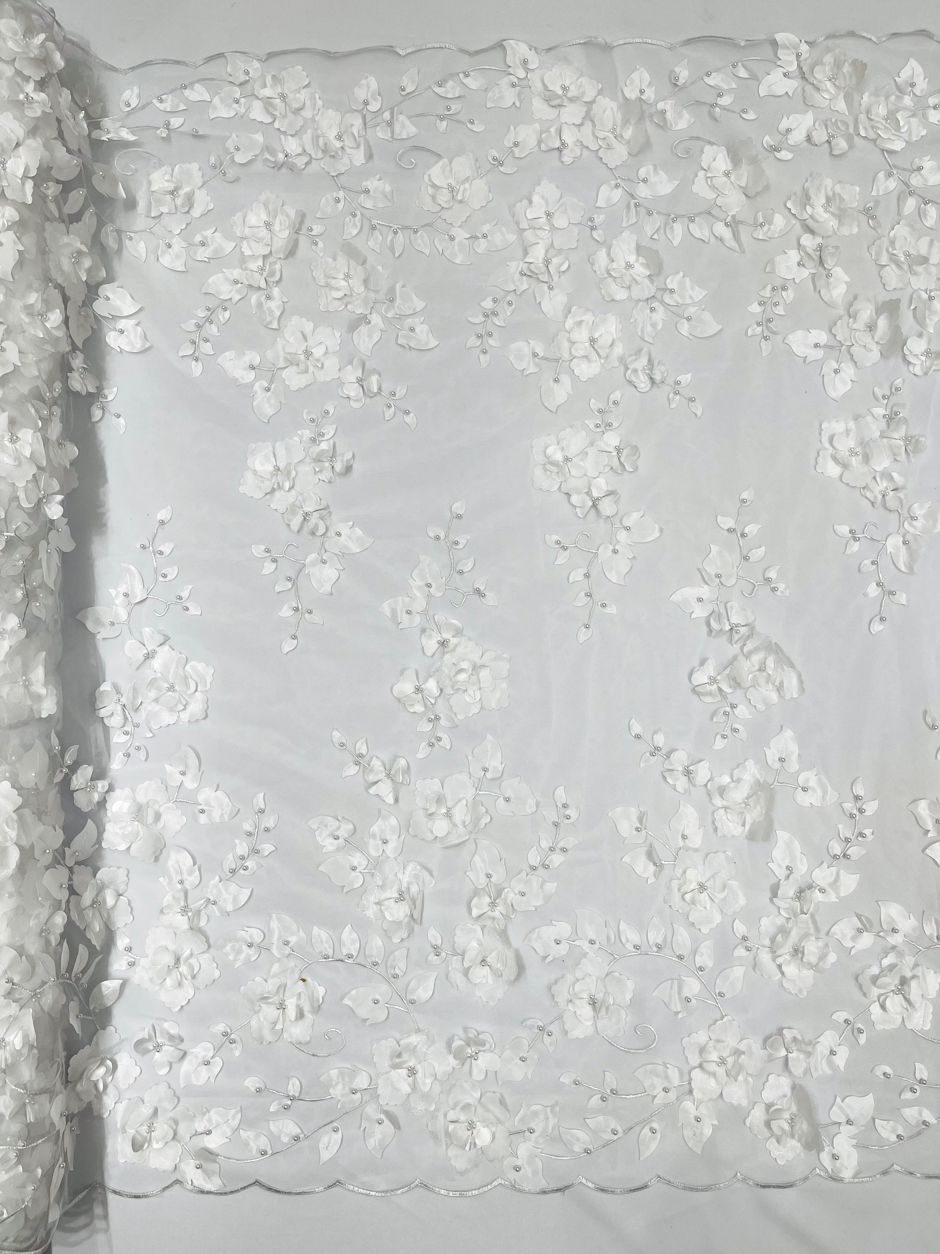 3D FLOWER PEARL LACE DOUBLE BORDER (by the yard)