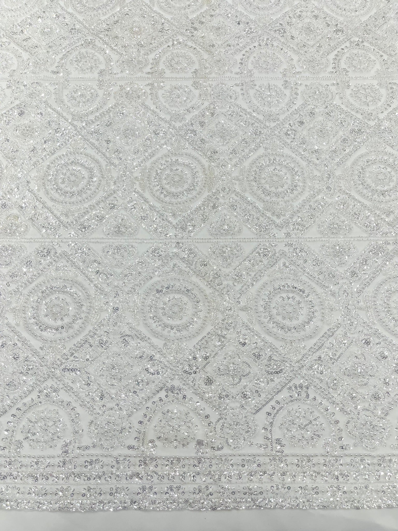 Geometric Beaded Lace Fabric, Heavy Embroidered Design on 58" Mesh for Dresses