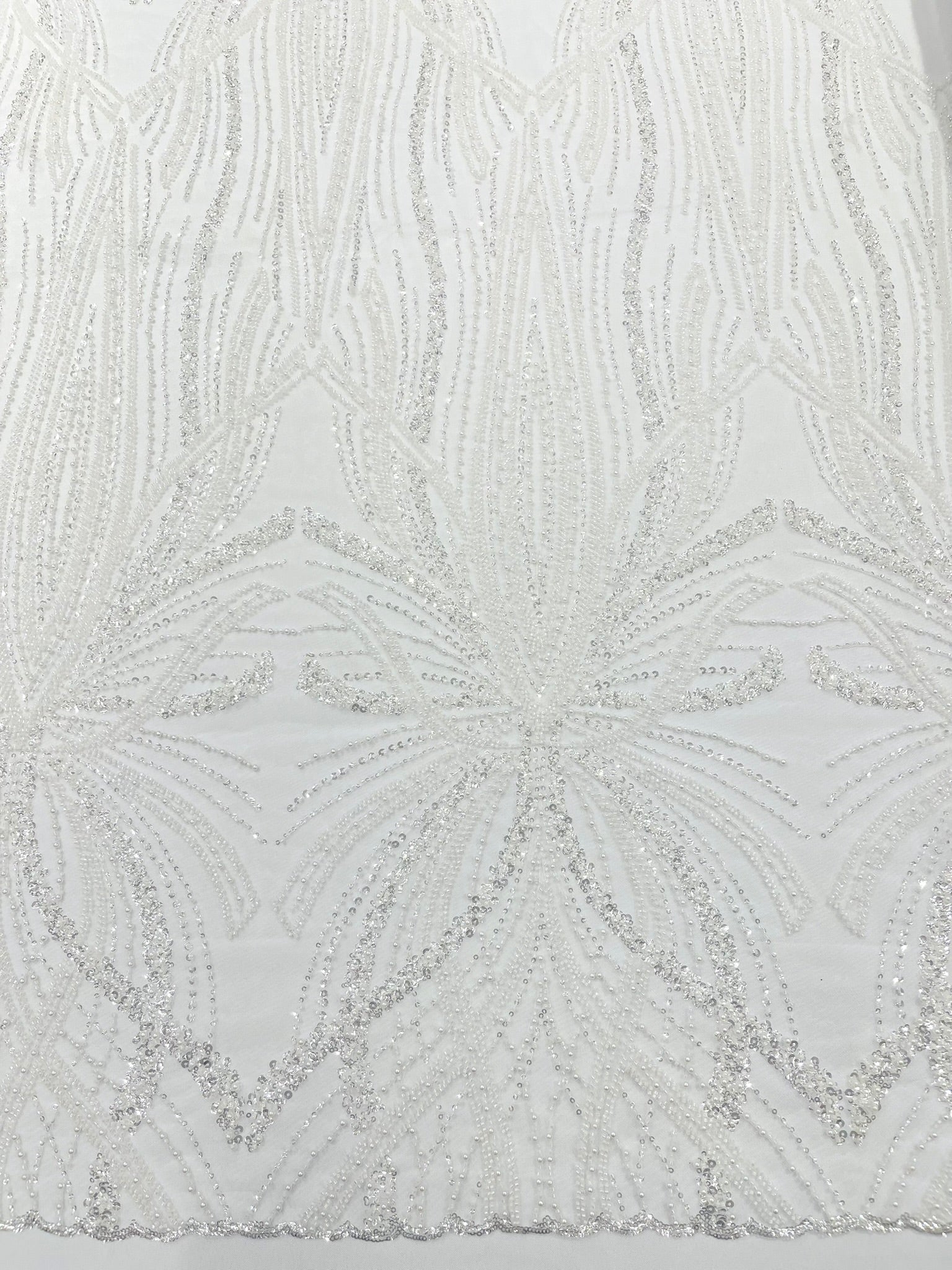 Palm Beaded Lace Fabric, Heavy Embroidered Design on 58" Mesh for Dresses