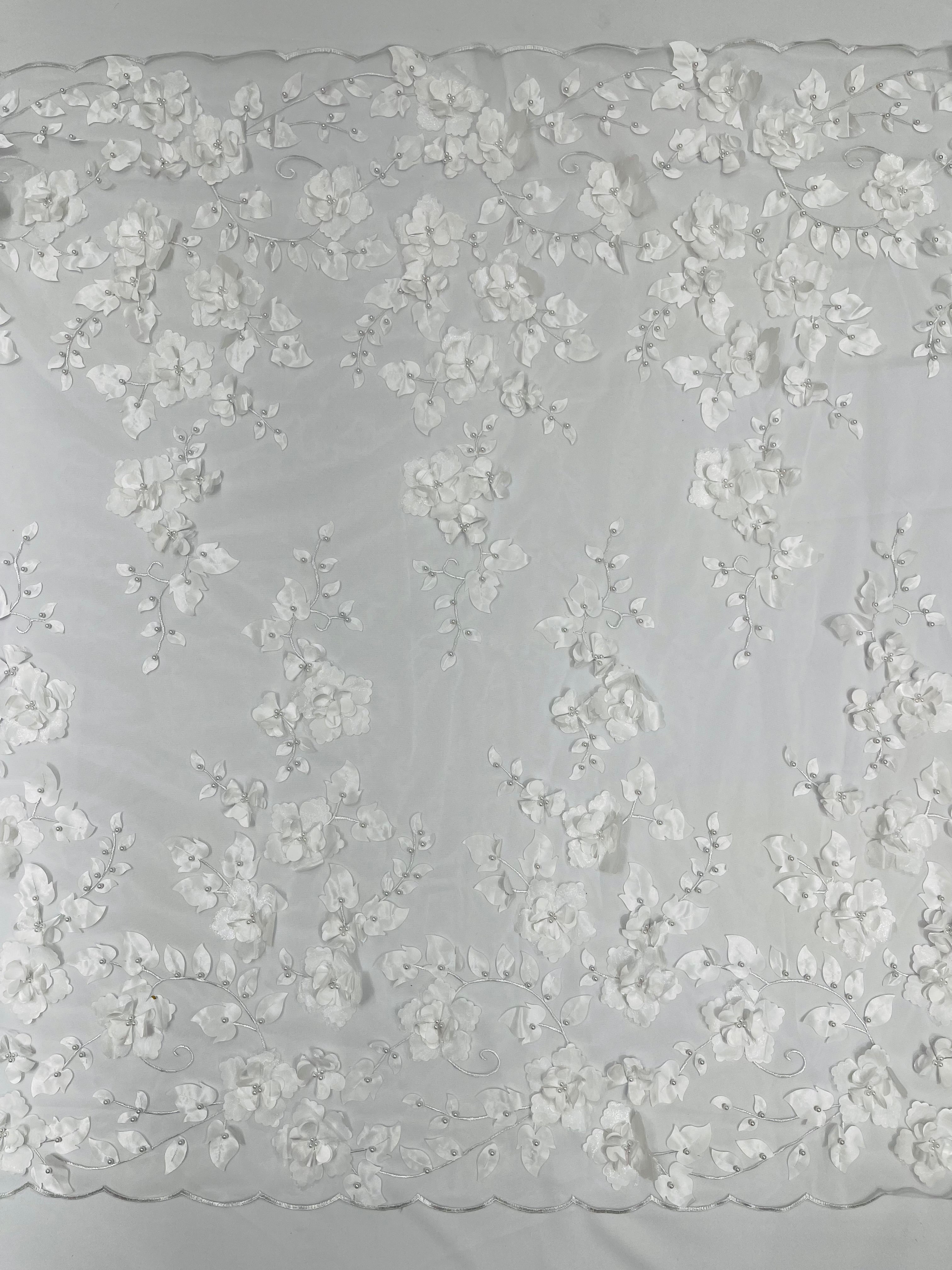 3D FLOWER PEARL LACE DOUBLE BORDER (by the yard)