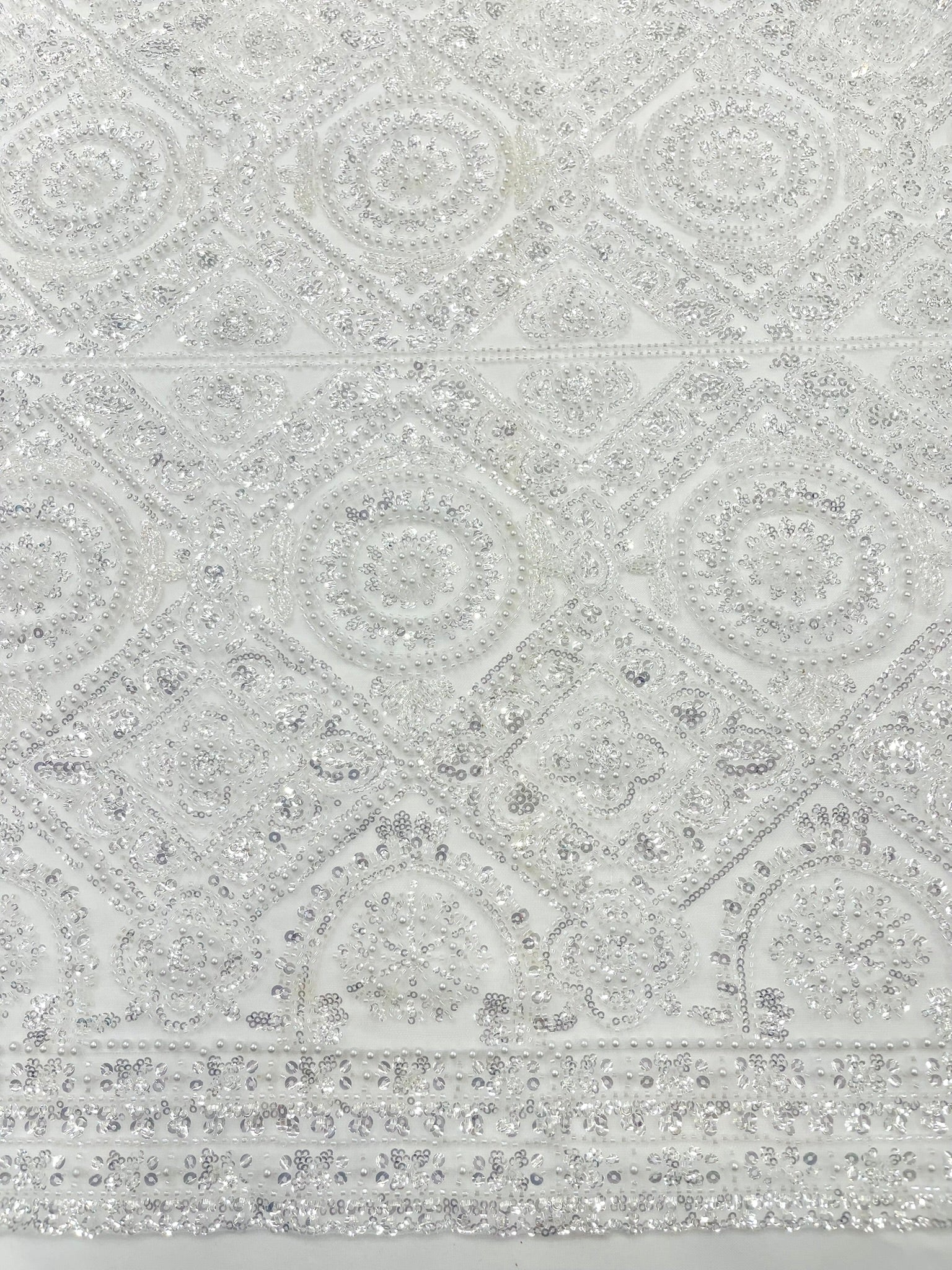 Geometric Beaded Lace Fabric, Heavy Embroidered Design on 58" Mesh for Dresses