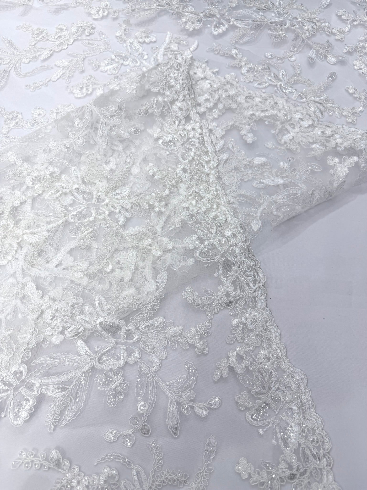Corded Lace with Butterfly Embroidery and Sequin on Mesh 54" Wide | VIP Textile Inc.