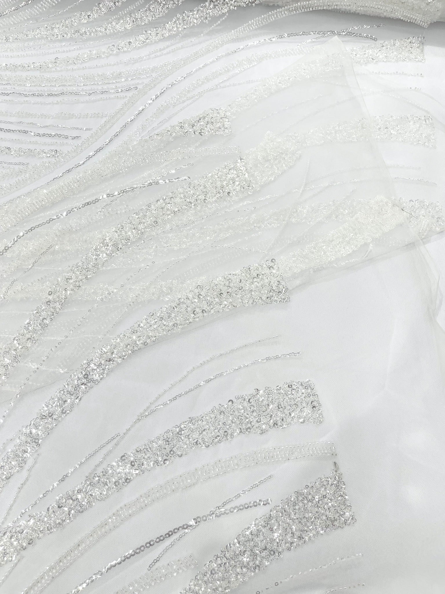 Luxury Feather Damask Beaded Lace Fabric| Prom| Wedding| By The Yard.