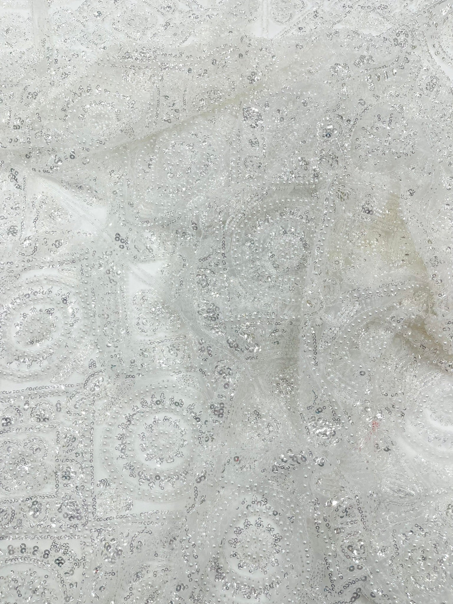 Geometric Beaded Lace Fabric, Heavy Embroidered Design on 58" Mesh for Dresses