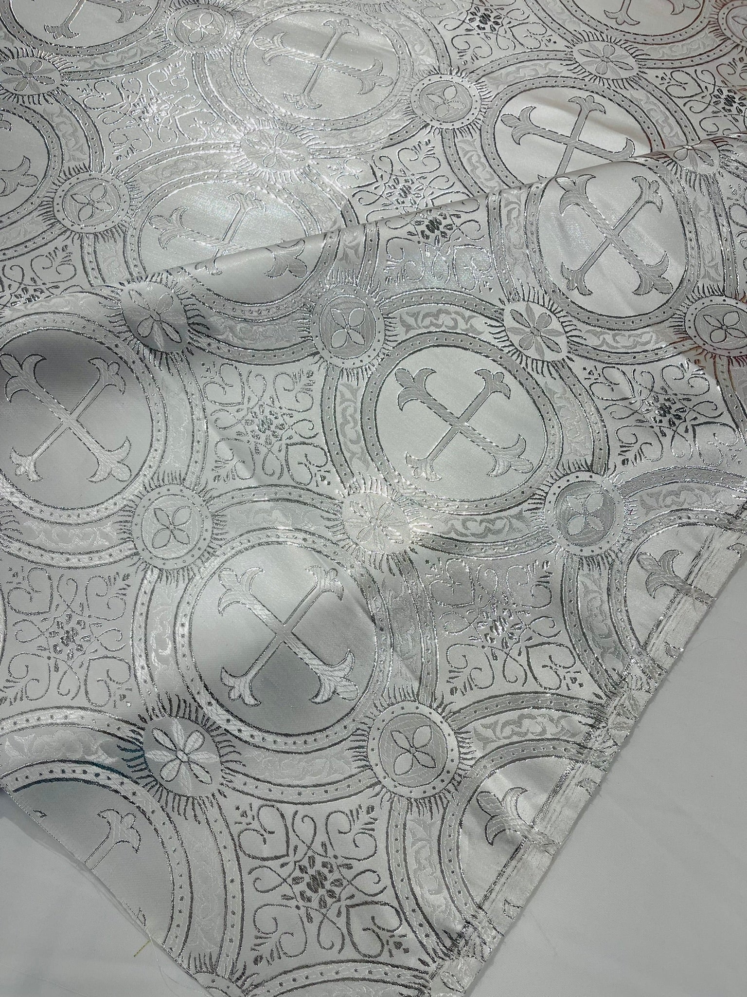 Metallic Cross Brocade Jacquard Satin/Religious Brocade/58 Inches Wide/Liturgical Fabric/Church/Vestment