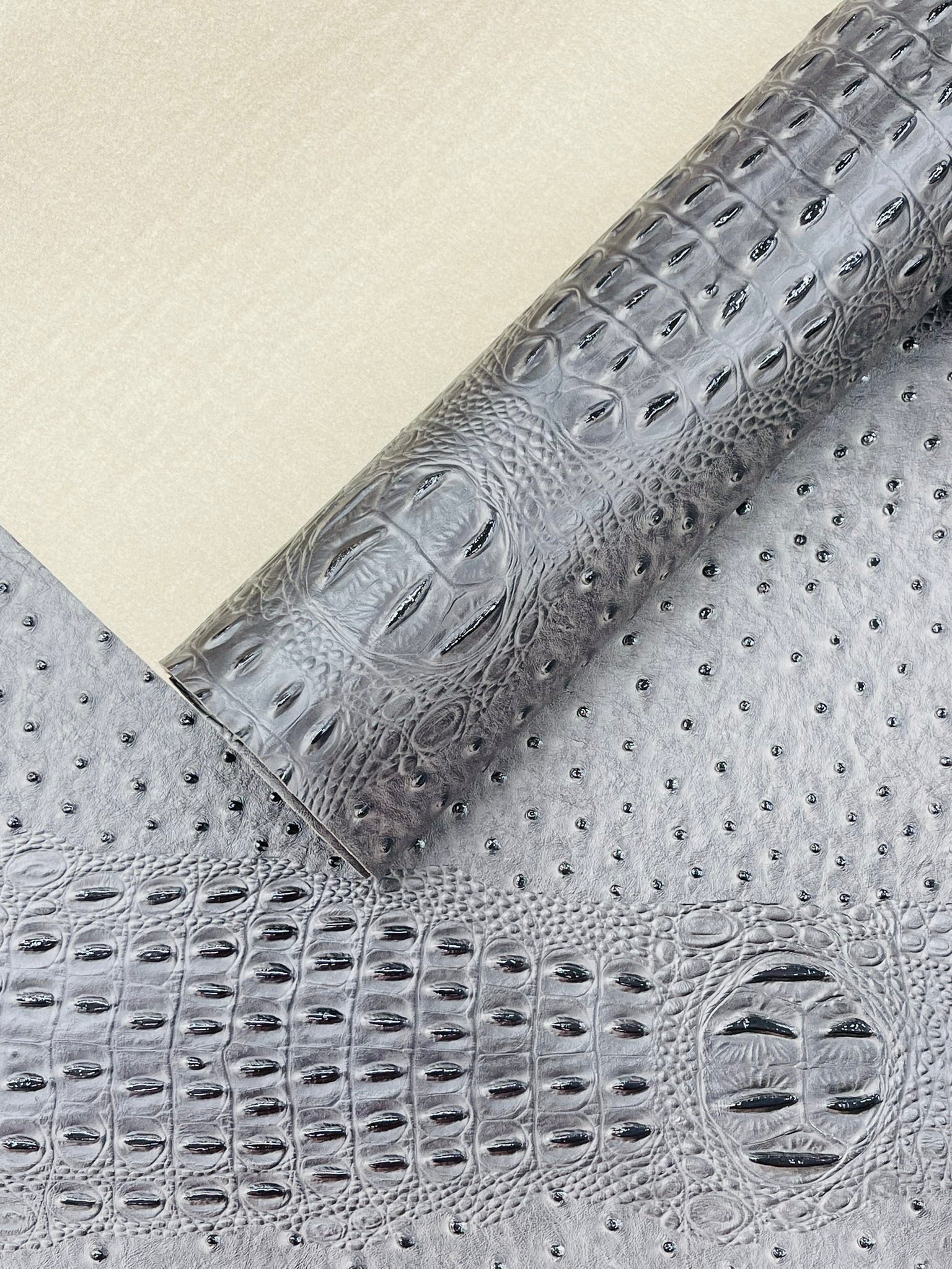 Ostrich Embossed Vinyl Fabric By The Yard / 2 Tone Crocodile Ostrich Vinyl Leather 54" Wide